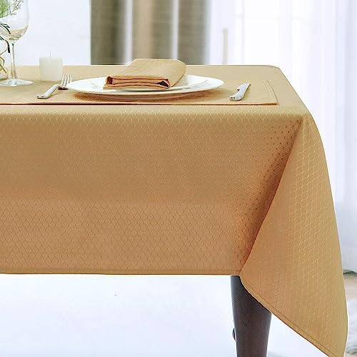 Premium Christmas Jacquard Moroccan Rectangle Tablecloth - Oil-Proof, Spill-Proof & Water-Resistant Washable Fabric Table Cover for Indoor & Outdoor Use - 60x144 Inch Gold - Perfect for Holiday Dining, Parties & Home Decor