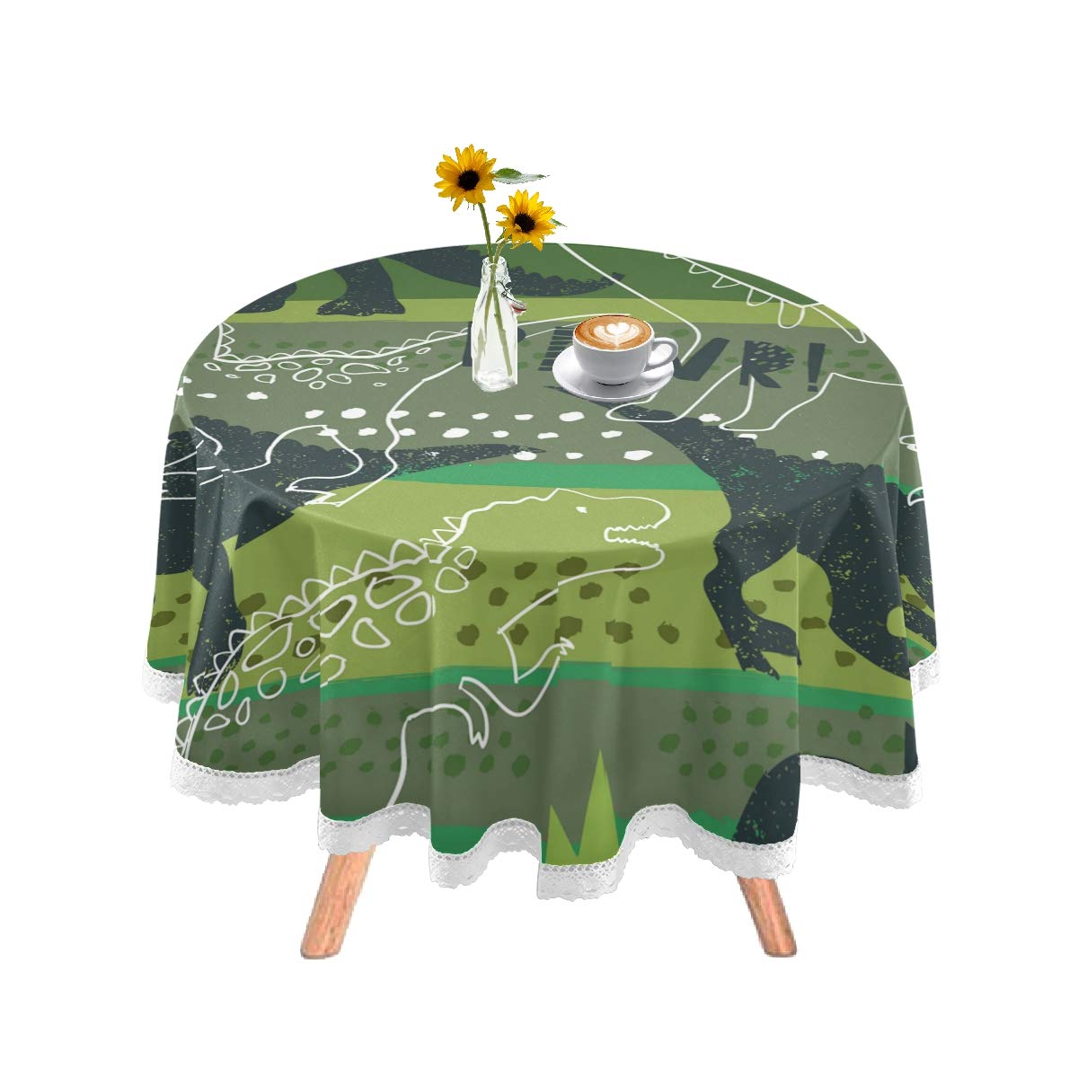 DOMIKING 60 Inch Round Tablecloth - Grunge Dinosaur Design Washable Polyester Table Cover for Holiday Dinners, Birthday Parties, Picnics & Outdoor Events