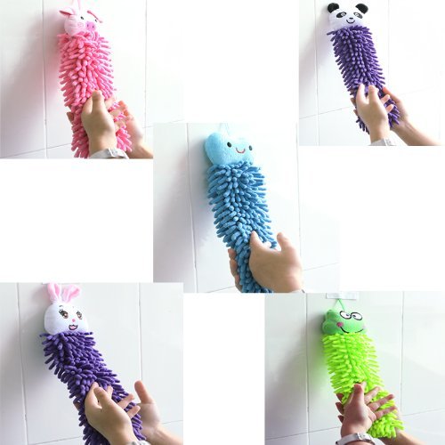 Soft Chenille Hand Towels with Hanging Loops - 5-Piece Microfiber Quick-Dry Towel Set for Kitchen, Bathroom & Kids - Cute Cartoon Animal Design - Perfect for Daily Hand Drying, Guest Bathrooms, and Nursery Decor