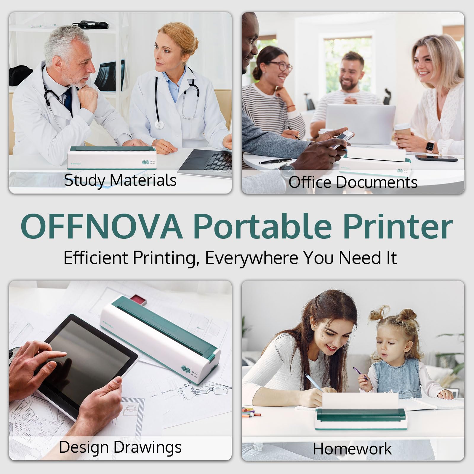 OFFNOVA Wireless Portable Thermal Printer for Travel - Inkless Printing, US Letter & A4 Size Compatible - Works with iOS, Android, Laptop - Includes 8.5