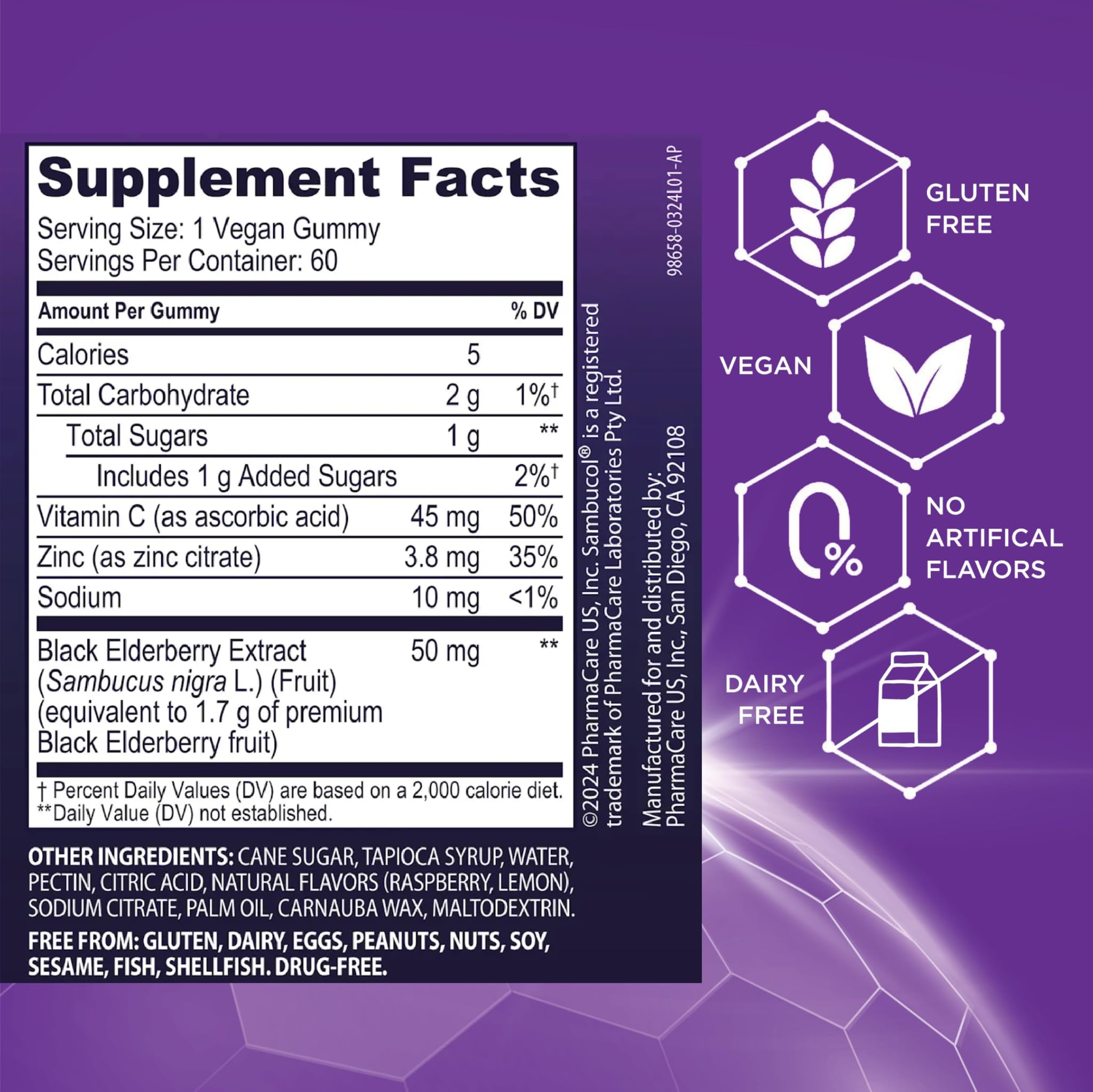 Sambucol Black Elderberry Gummies with Zinc & Vitamin C - Immune Support Supplement for Adults (60 Count) - Boosts Immunity During Cold & Flu Season