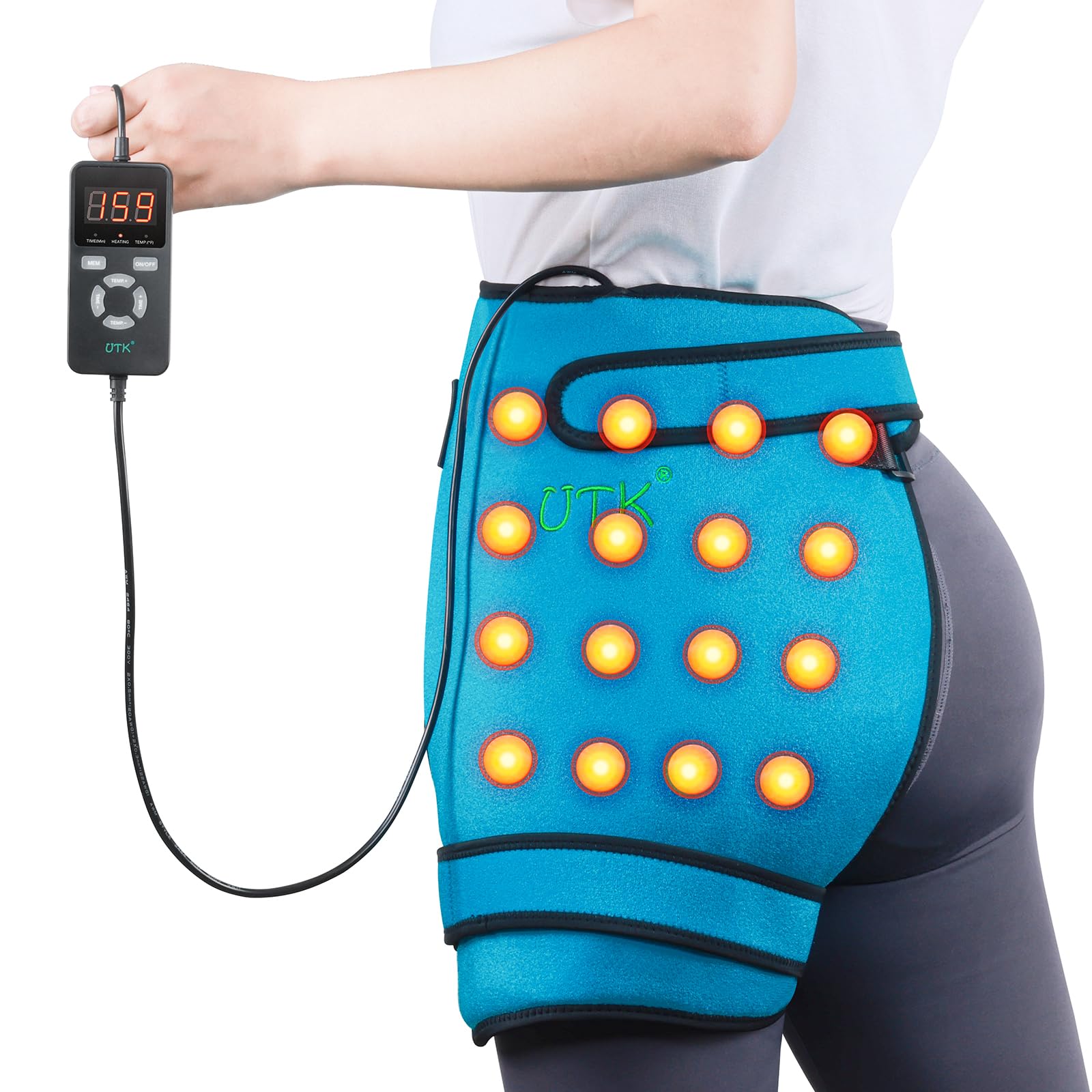 UTK Far Infrared Heating Pad for Sciatica Pain Relief - 16 Natural Jade Electric Heat Pad with Smart Controller for Lower Back, Thigh, Buttock & Abdomen - Perfect for Women's Pain Management & Home Therapy