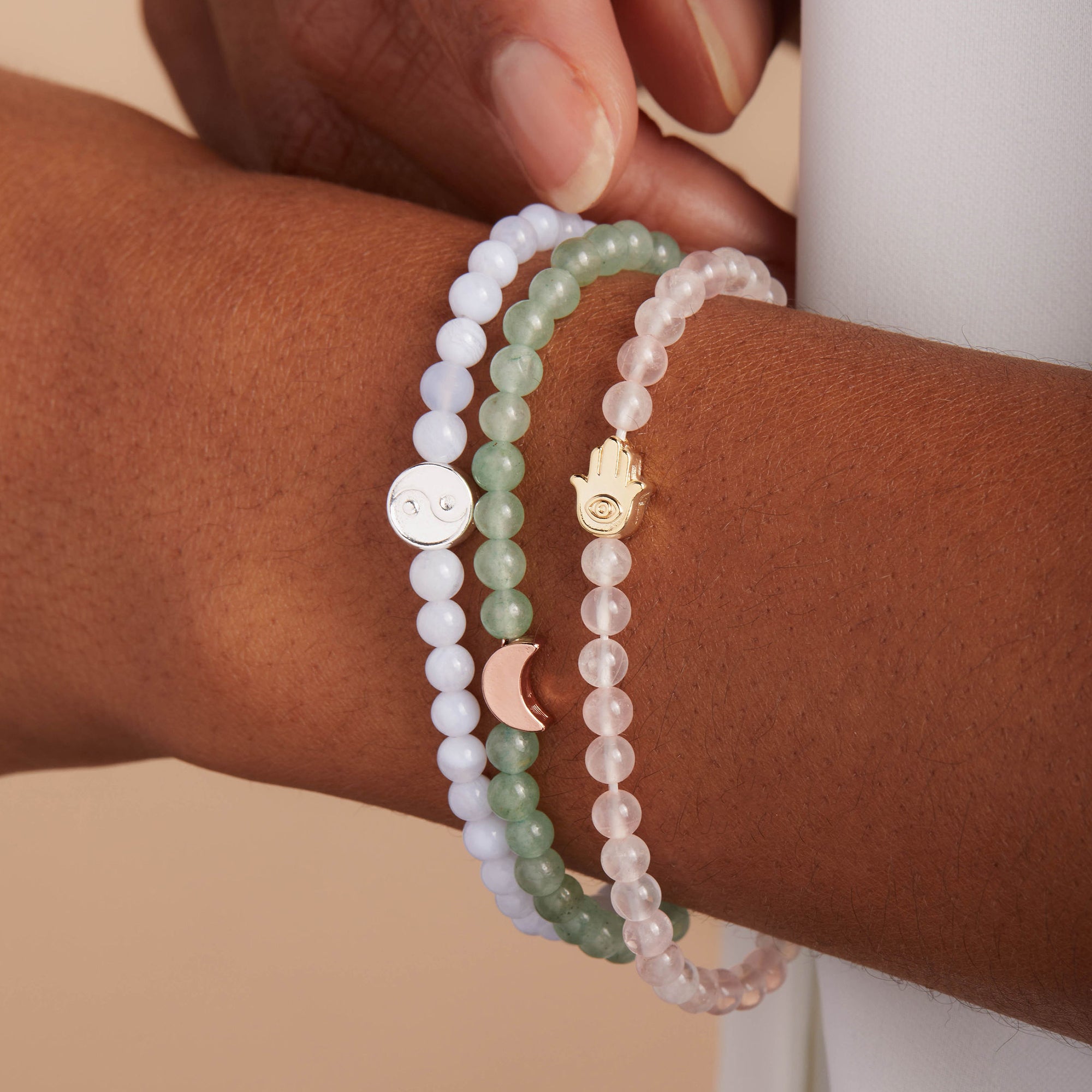 Hamsa Rose Quartz Stretch Bracelet for Love & Positive Energy - Healing Crystal Jewelry for Women, Meditation & Spiritual Protection