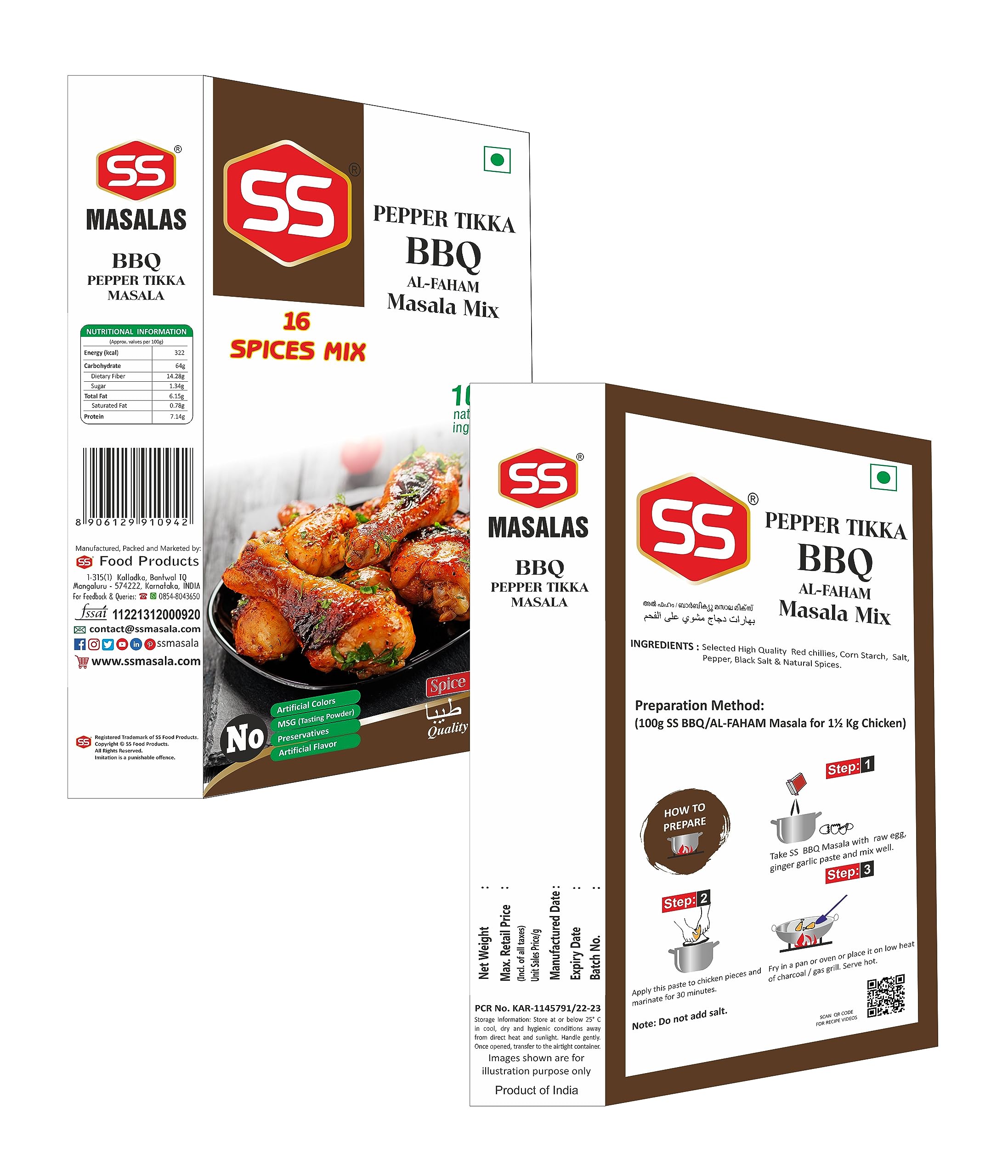 SS MASALAS BBQ Masala Combo Pack - Al Faham Masala, Barbeque Chicken Masala & Tikka Tandoori Masala Powder | 3 Premium Indian Spice Blends (100g Each) | Ready-to-Use Seasoning Mix for Grilling, Roasting & Tandoori Cooking | Perfect for BBQ, Chicken Dishes & Indian Cuisine