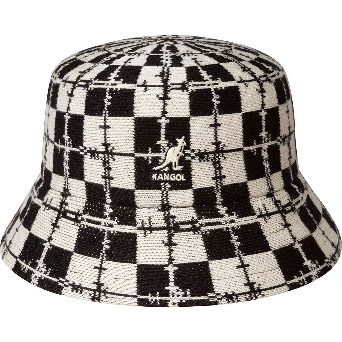 Kangol Barbed Check Bucket Hat - Black & Cream | Vintage Style Unisex Sun Hat for Outdoor, Beach & Streetwear Fashion