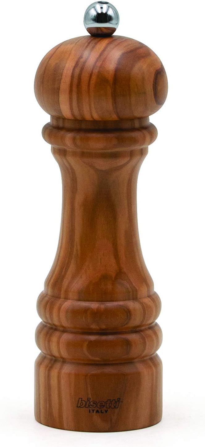 Premium Bisetti Imperia 9 Inch Olive Wood Pepper Mill - Adjustable Ceramic Grinder for Coarse to Fine Spices | Perfect for Kitchen, Dining Table & Gourmet Cooking Gifts