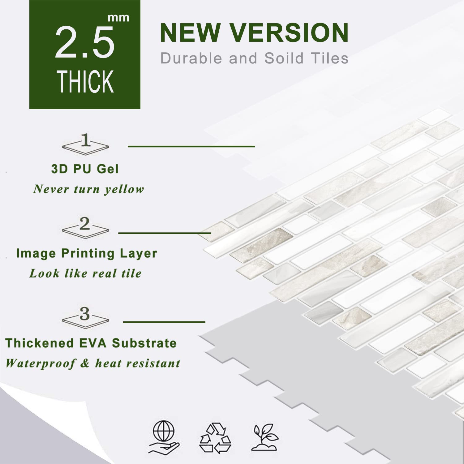 STICKGOO Thicker Design Peel and Stick Tile Backsplash - 12”×12” Self Adhesive Kitchen & Bathroom Backsplash - Easy Installation for Walls, Countertops, and Cabinets