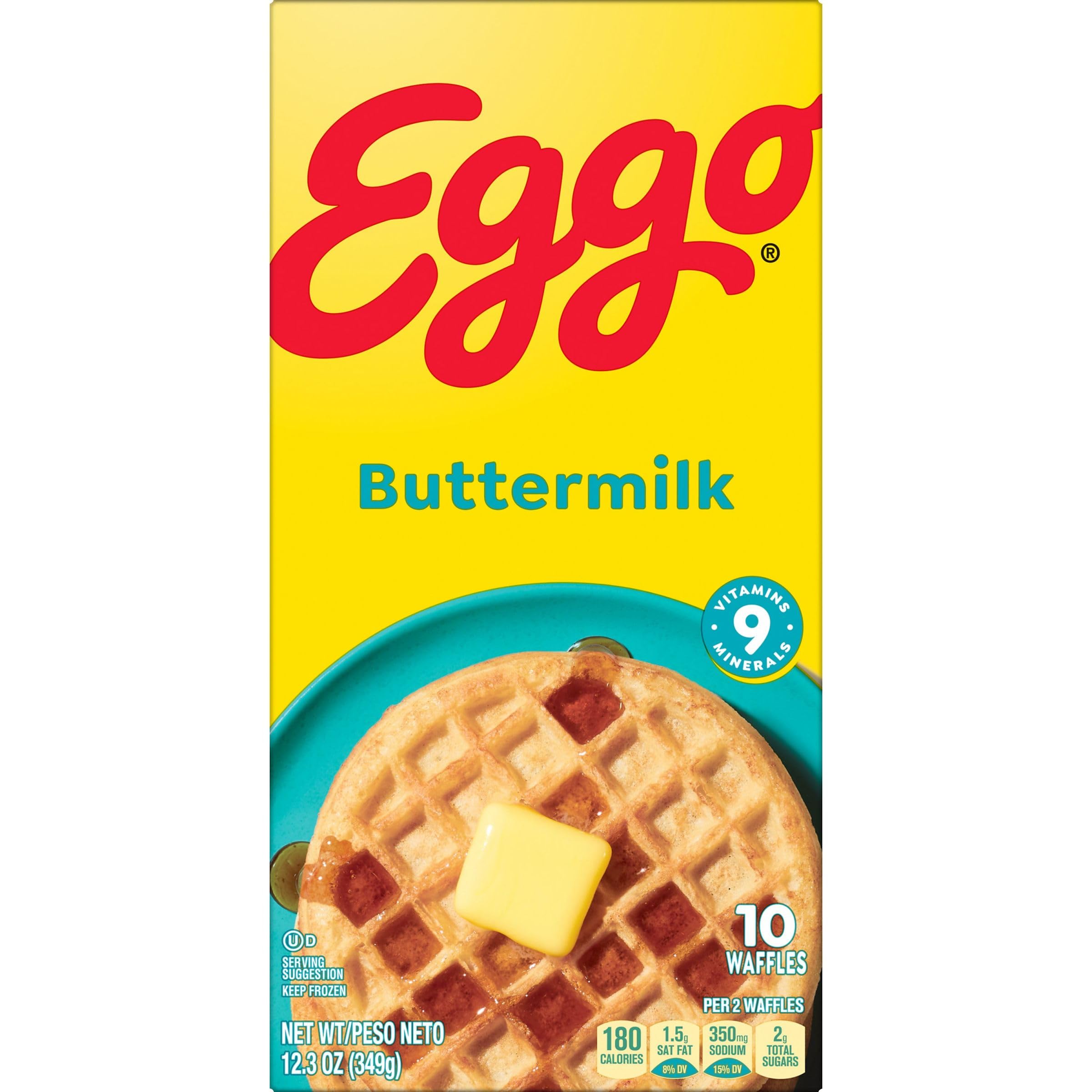 Eggo Frozen Waffles - Buttermilk Flavor, 12.3oz Box (10 Waffles) | Quick & Easy Breakfast Food for Busy Mornings, Kids' School Breakfast or Weekend Brunch