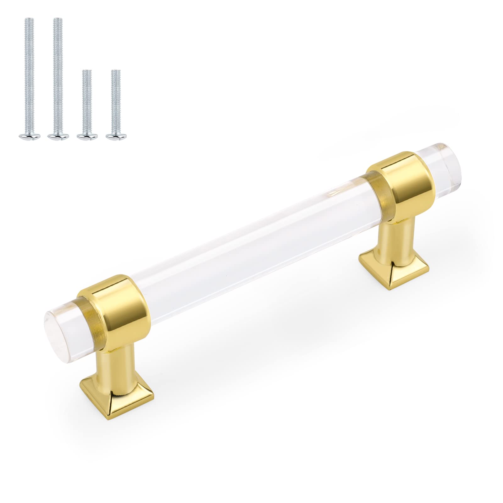 10 Pack Probrico 3-1/2 Inch Center-to-Center Gold Cabinet Pulls - Zinc Alloy with Clear Acrylic Knobs for Kitchen & Bathroom Cabinets - Perfect for Modern Home, Office, and RV Cabinetry Upgrade