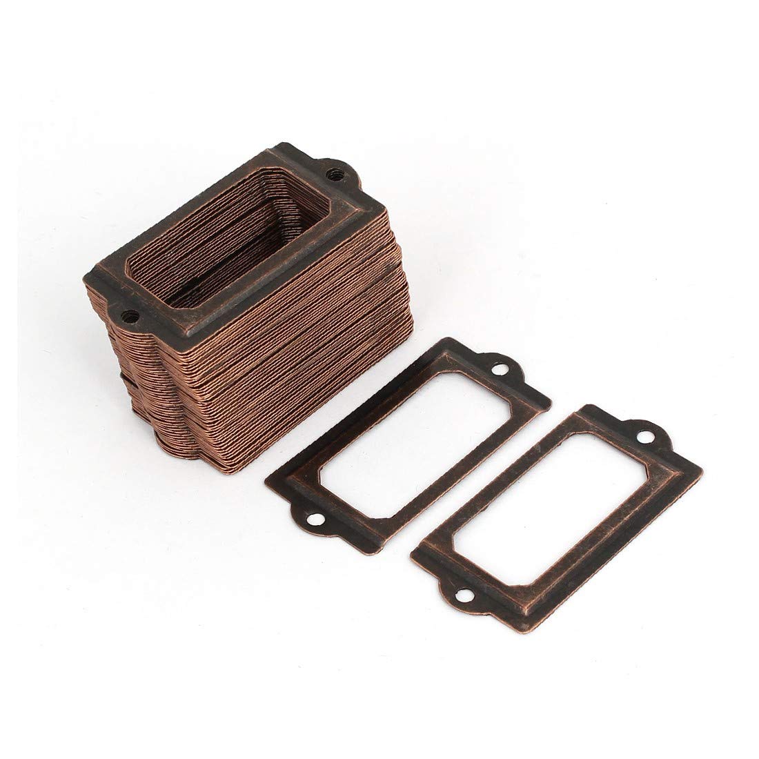 Premium Iron Label Holder Frame - 70mm x 33mm Copper Tone (80pcs) - Durable Pharmacy & Office Drawer Organizer for Reliable Tagging & Labeling - Perfect for Medical Cabinets, Retail Displays & Home Organization