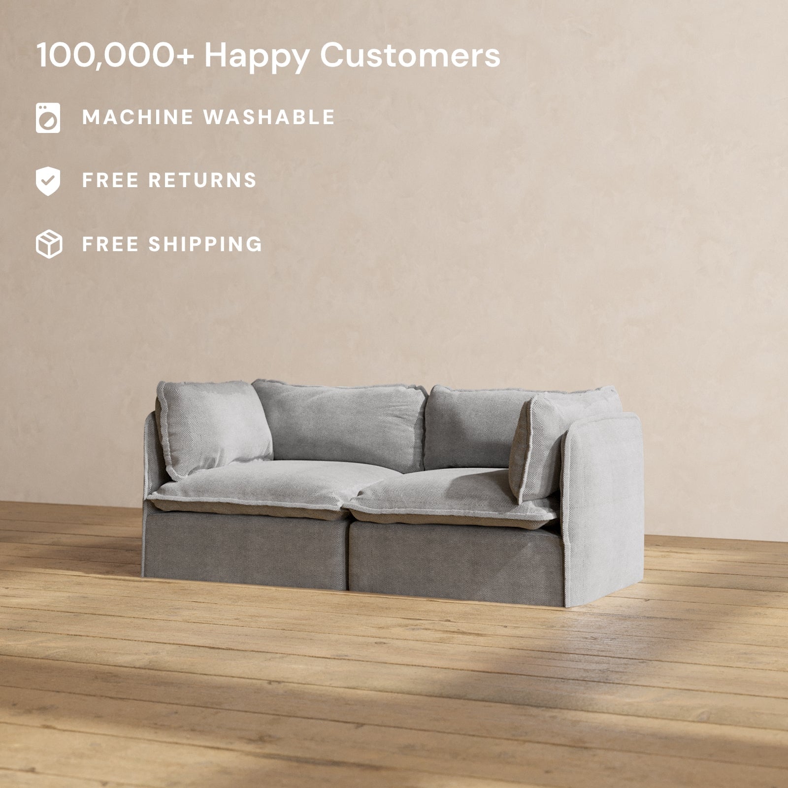 Premium Modular Performance 2-Seater Sofa in Ash Gray - Modern Comfort for Living Room & Lounge Areas | Relaxed Blend Fabric for Cozy Home Decor