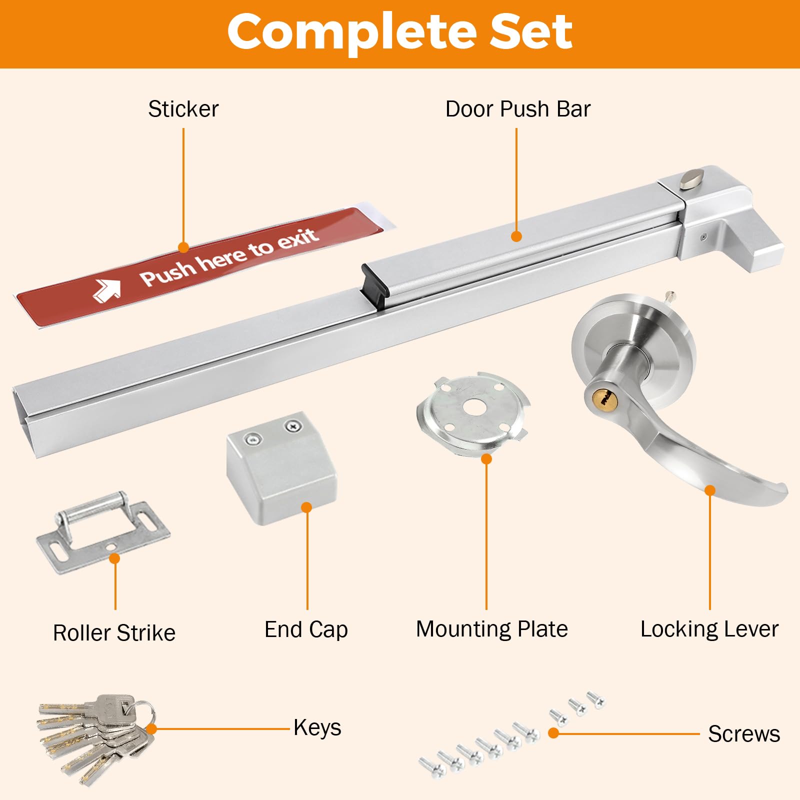 BEAMNOVA Commercial Door Push Bar Panic Exit Device with Exterior Lever Lock, Key Roller, Strike Plate & End Cap - Universal Emergency Hardware for 27.5
