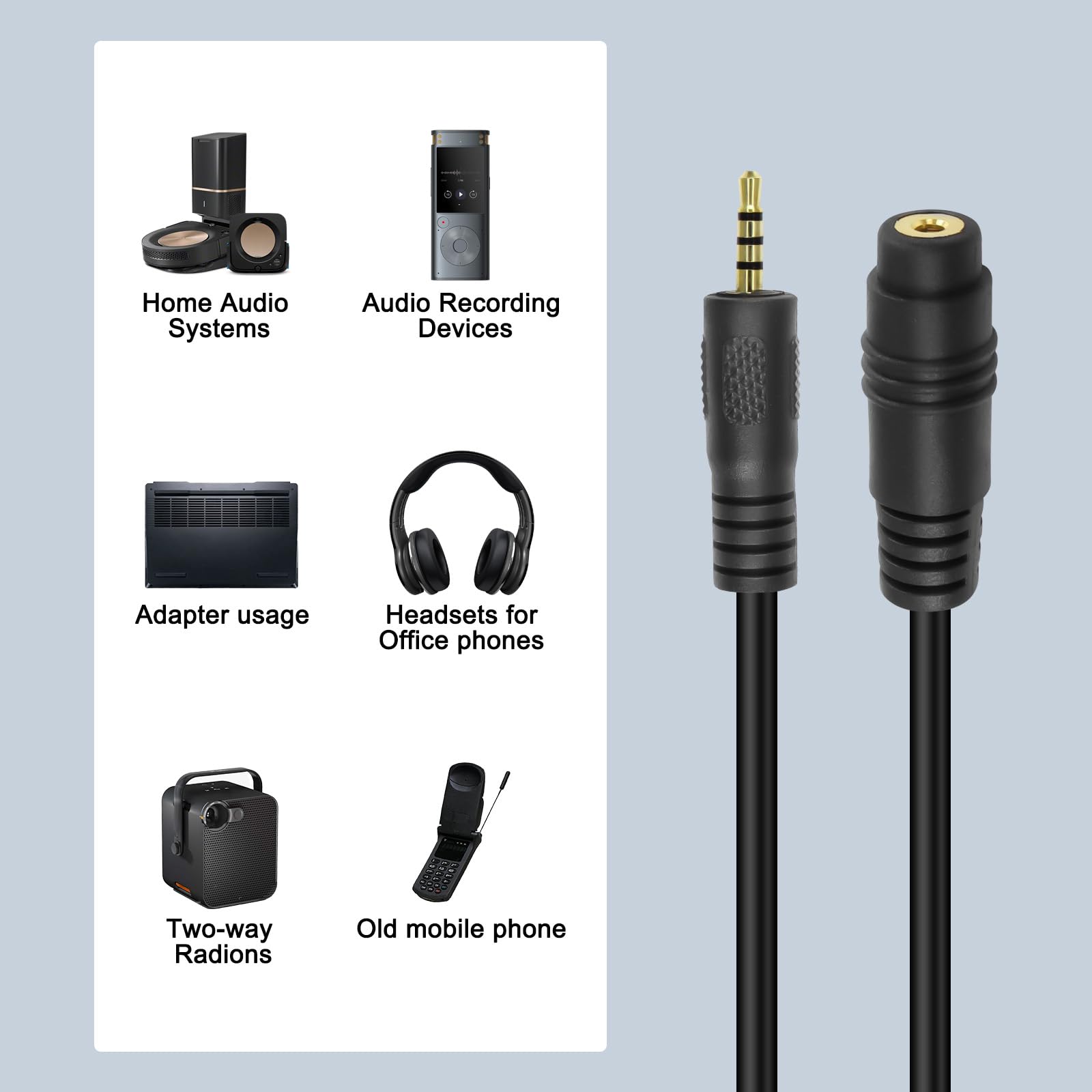 2.5mm Male to Female Stereo Audio Extension Cable - 2-Pack 1.8M TRRS Headphone Mic Adapter for Smartphones, Headsets, Gaming Headsets - Perfect for Home Office, Gaming Setup & Mobile Devices