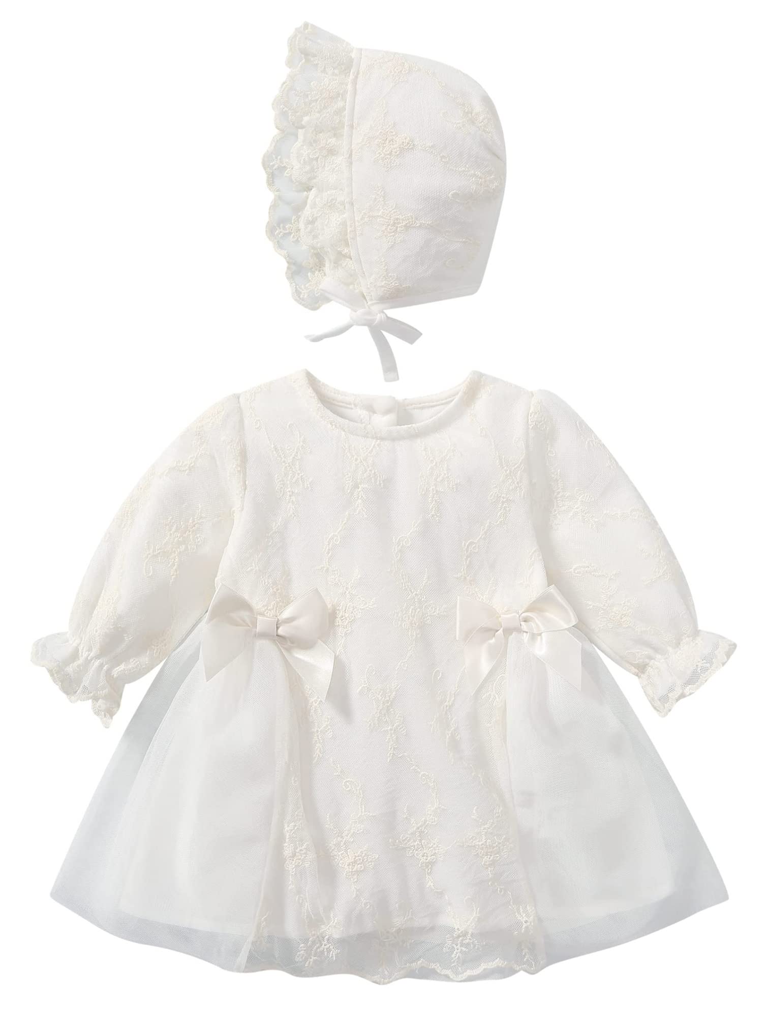 Moily Baby Girls Formal Dress - Infant Princess Christening Baptism Party Gown with Long Sleeves & Floral Lace Design - Perfect for Special Occasions, First Communion, Birthday Celebrations & Photo Shoots