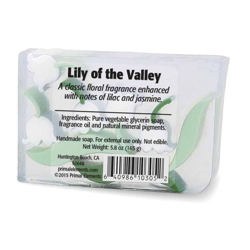 Primal Elements Lily of the Valley Scented Bar Soap - 6 oz Natural Handmade Soap for Sensitive Skin | Moisturizing Bath & Shower Soap with Shea Butter - Perfect for Daily Use, Gift Sets & Spa Days