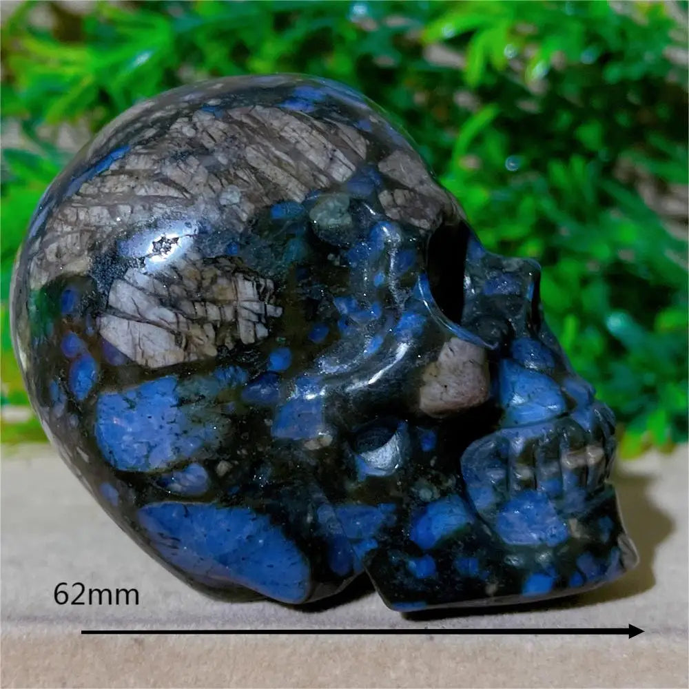 Natural Glaucophane Crystal Skull Carving - Handcrafted Healing Stone Quartz Mineral for Spiritual Decor, Meditation & Home Decoration