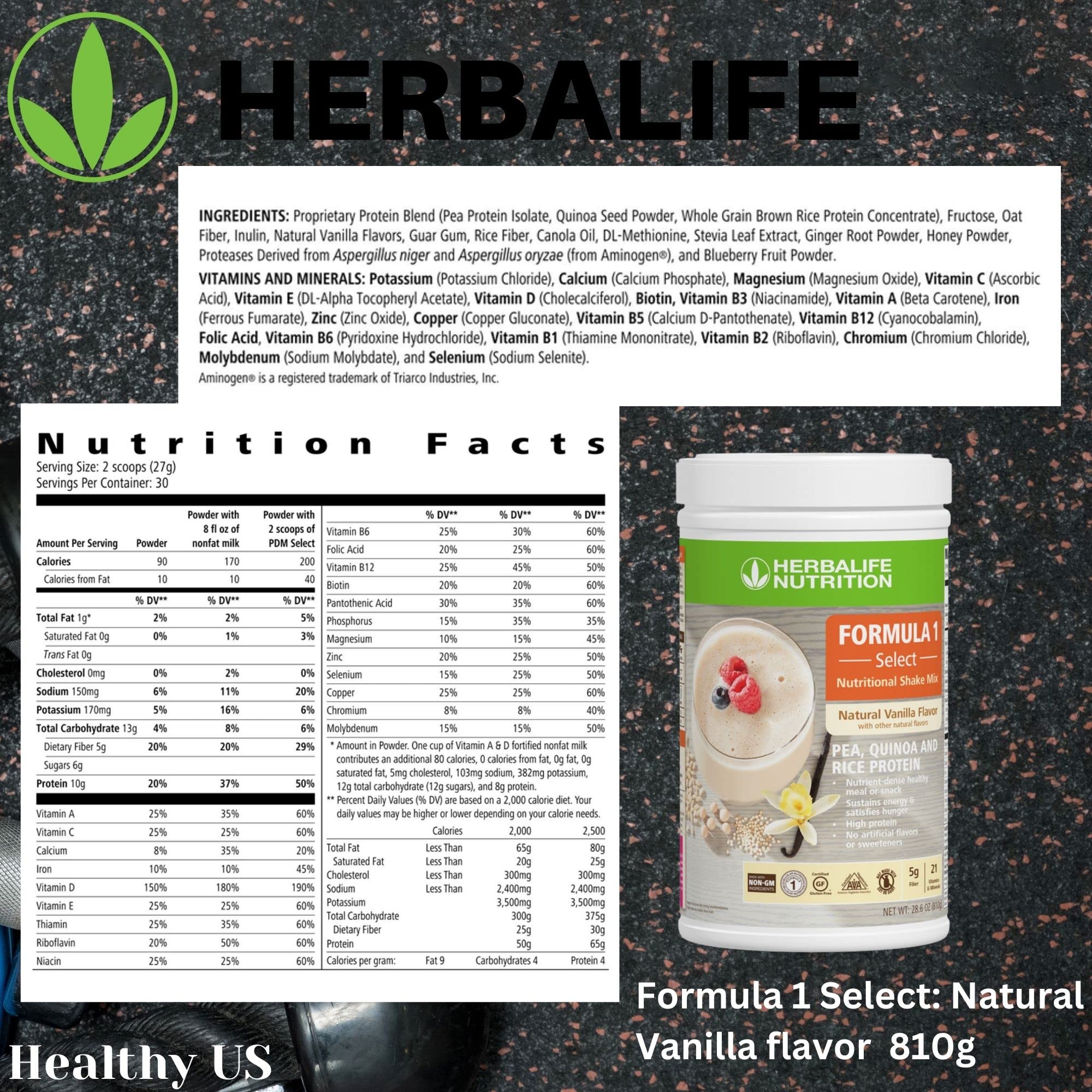 Herbalife DUO: Formula1 Select Natural Vanilla Flavor 810g & Protein Drink Mix 638g - Nutrient-Rich Meal Replacement Shake, Gluten-Free, No Artificial Sweeteners | Perfect for Weight Management, Post-Workout Recovery & Healthy On-The-Go Snacks