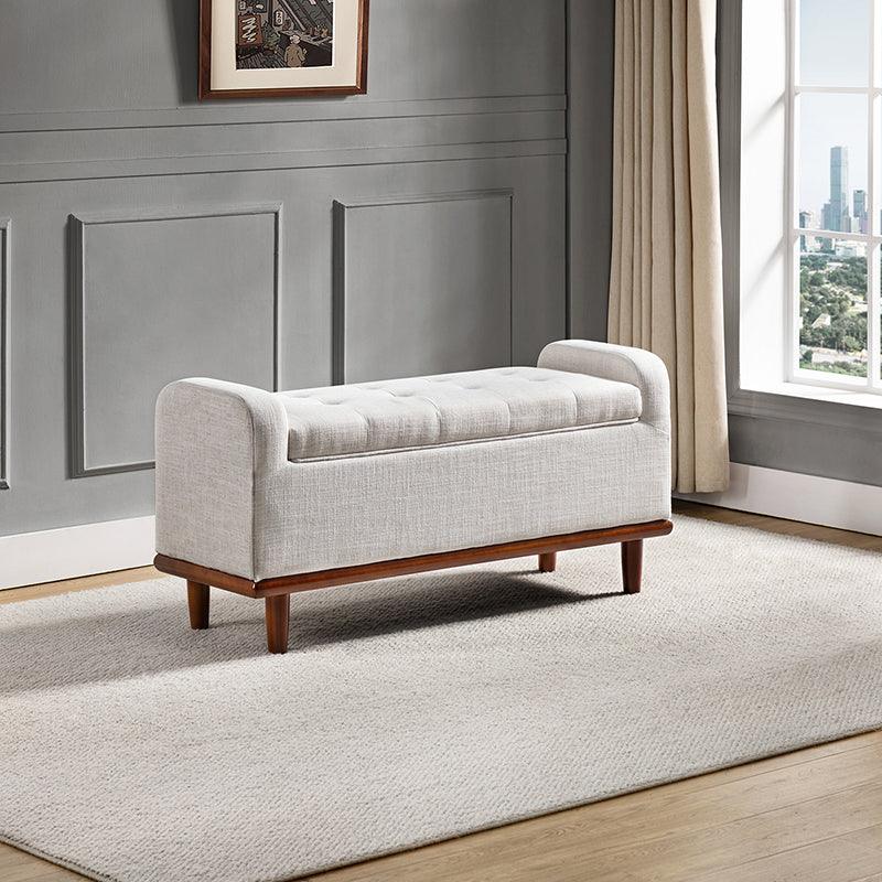 Clover Upholstered Flip Top Storage Bench - Stylish Ottoman with Hidden Storage for Living Room, Bedroom & Entryway - Perfect for Home Organization & Extra Seating