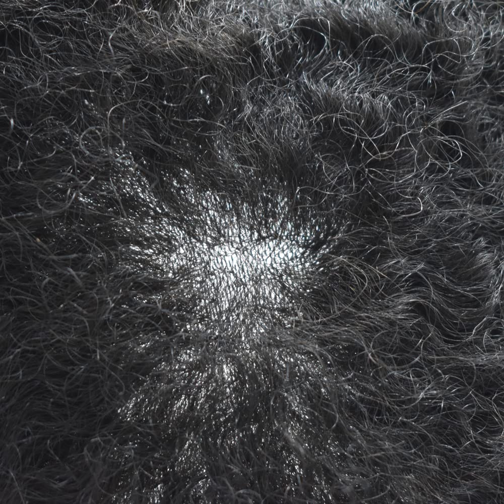 Men's Afro Wig - Brazilian Human Hair Replacement System for Black Men - 14MM Kinky Curly Afro Weave with Full PU Poly Skin - Jet Black (#1) - Perfect for Cosplay, Daily Wear & Hair Loss Solutions