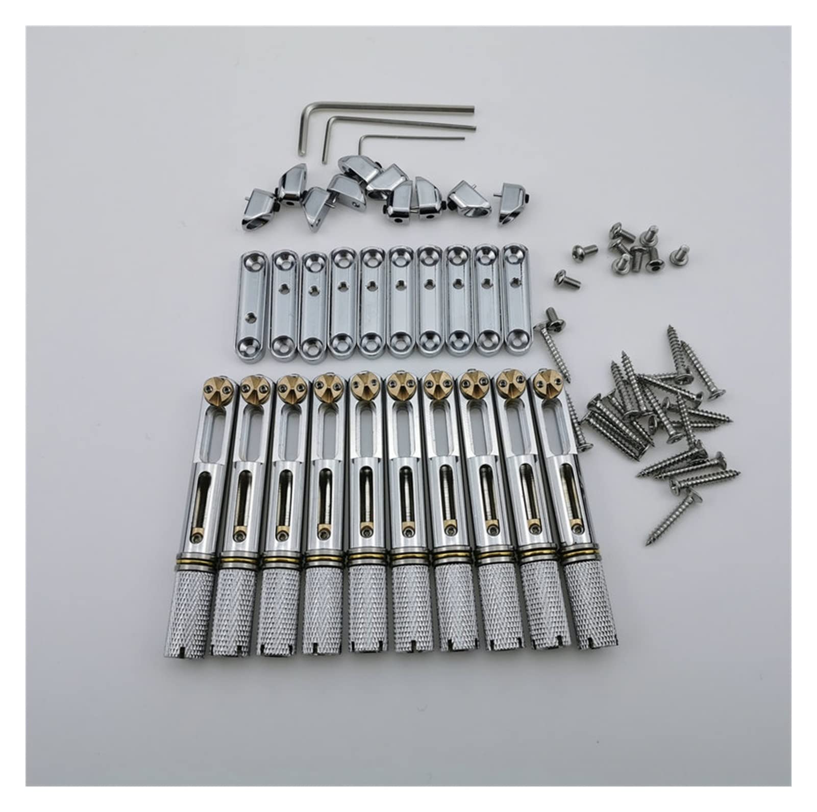 Chrome Single Headless Guitar Bridge - Fanned Fret Brass Fixed Bridge for 10-String Headless Guitars | Perfect for Extended Range & Progressive Metal Musicians