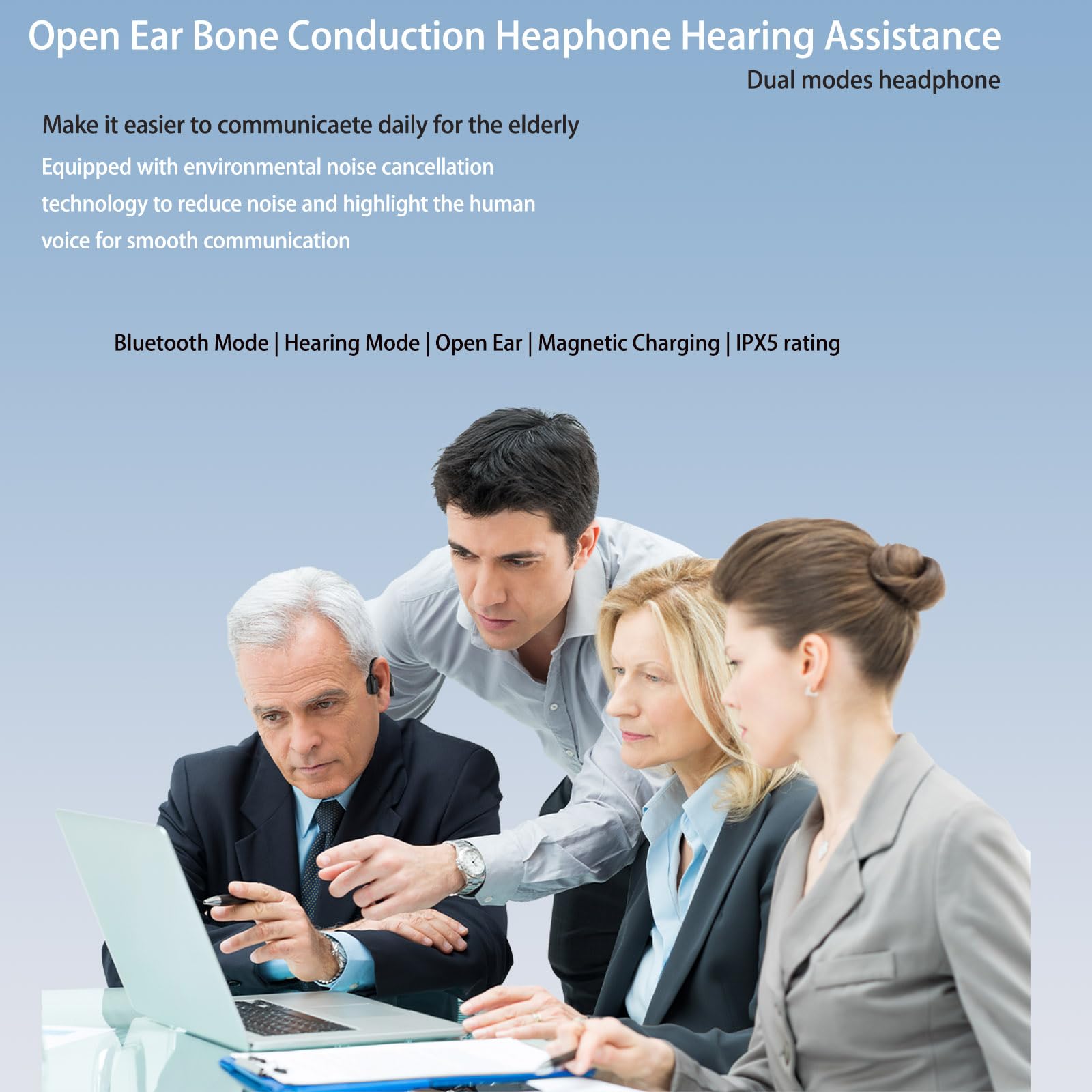 Wireless Bone Conduction Headphones for Hearing Impaired - Open Ear Bluetooth Headset with HD Microphone | Hearing Aid Assist for Seniors & Clear Conversations | Perfect for TV Watching, Phone Calls & Outdoor Activities