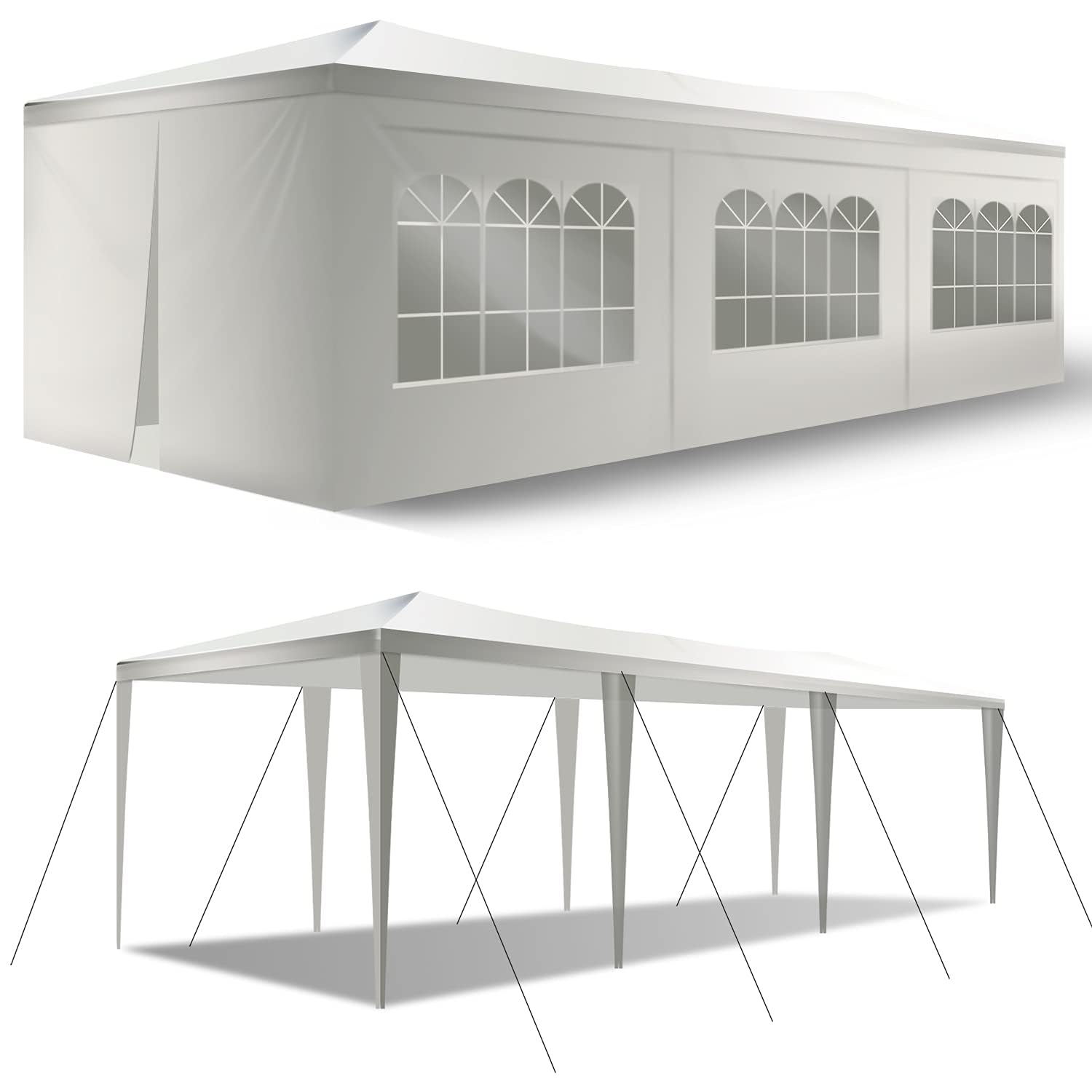 10'x30' Heavy Duty Waterproof Party Tent with UV Protection & 8 Removable Sidewalls - Outdoor Gazebo Canopy Pavilion for Weddings, Camping, Backyard Events & Picnic Shelter (White)