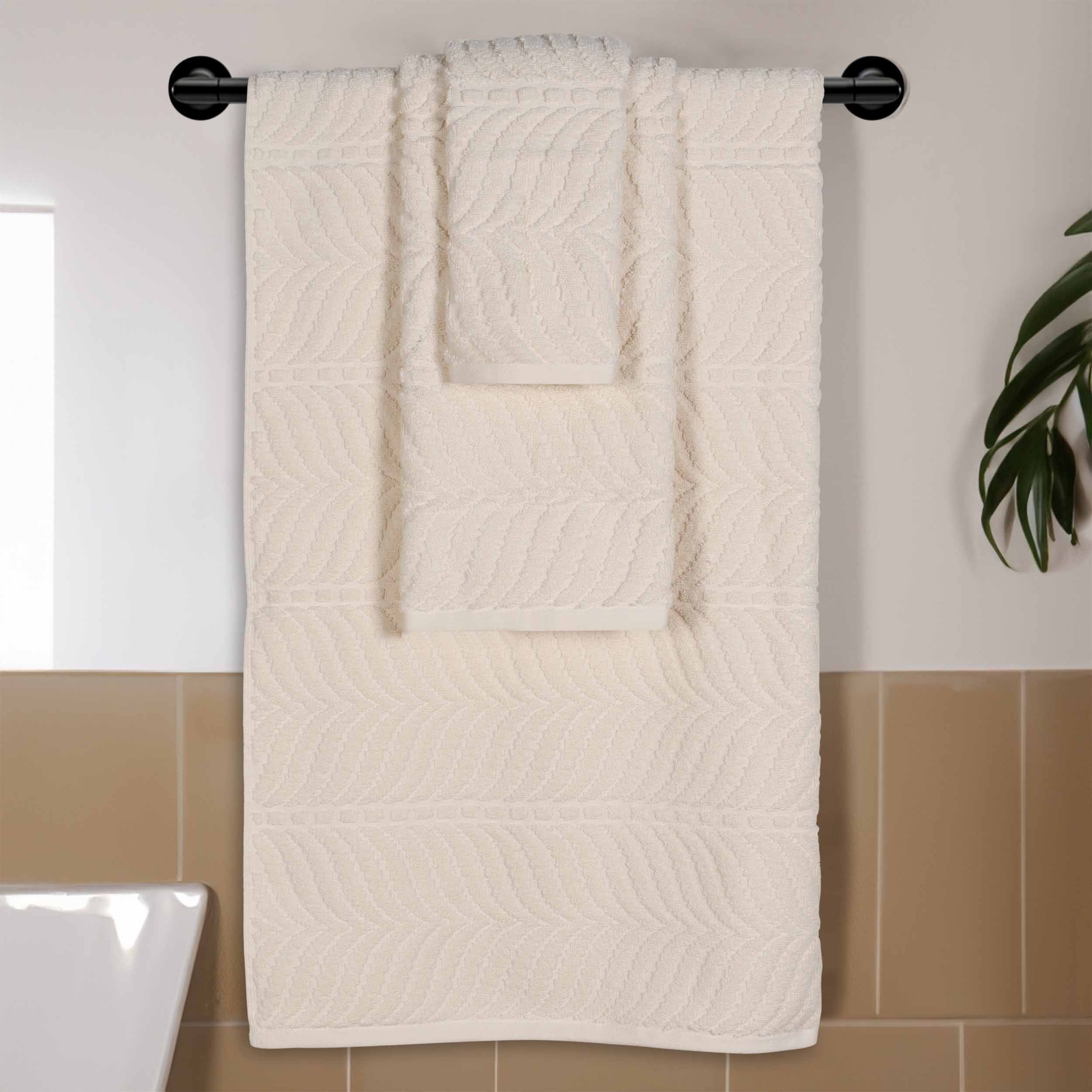 Premium Zero Twist Cotton Jacquard Towel Set - 3-Piece Luxury Bath Towels with Elegant Chevron Pattern | Soft & Absorbent for Spa, Bathroom & Guest Use