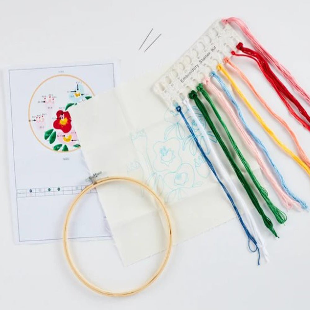Floral Embroidery Kit for Beginners - DIY Hand Embroidery Set with Patterns, Threads & Needles - Perfect for Home Decor, Gifts & Crafting