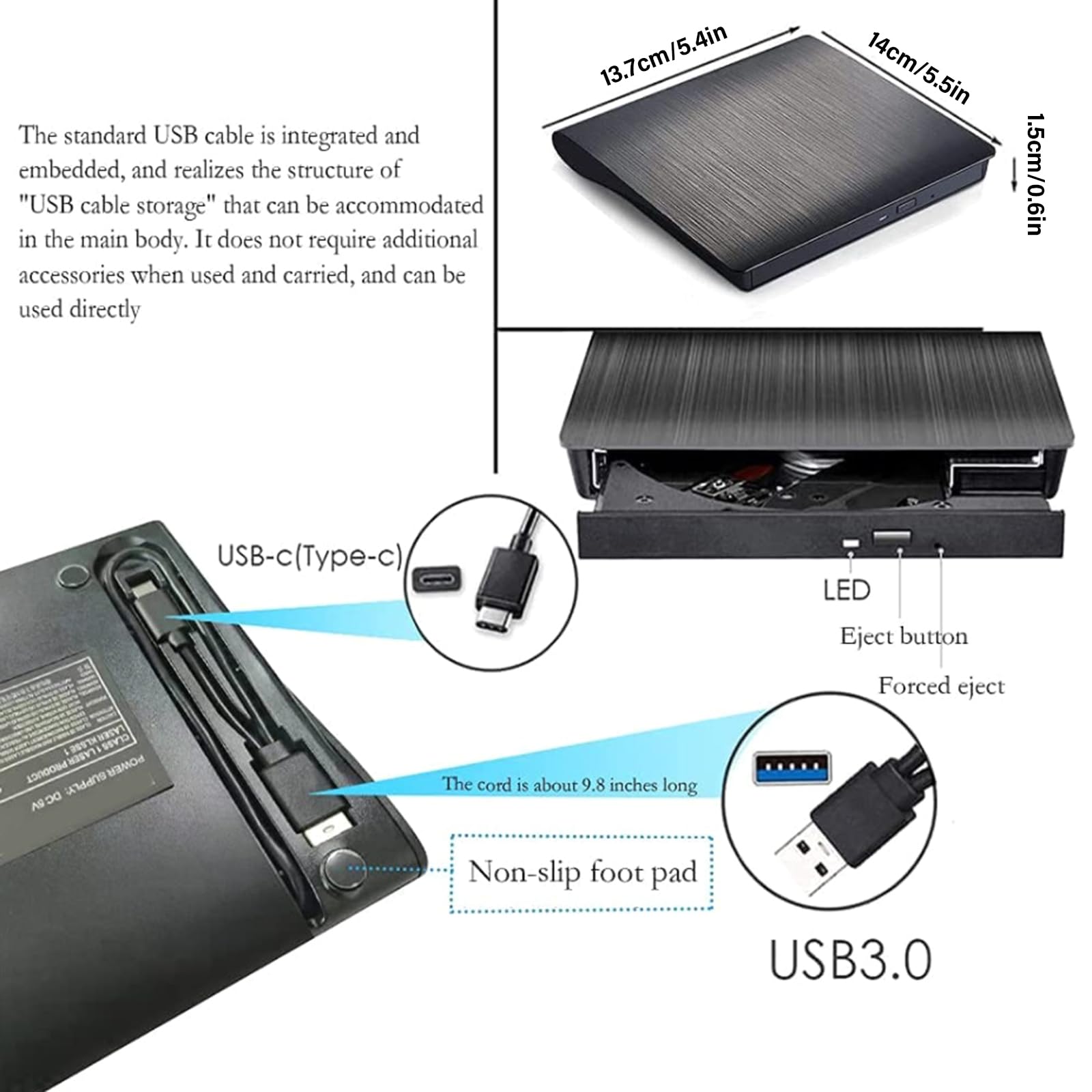 KASFDBMO External USB & USB-C Card Reader - Compatible with Windows XP/7/8/10 for Fast Data Transfer - Perfect for Laptops, PCs, and Digital Cameras