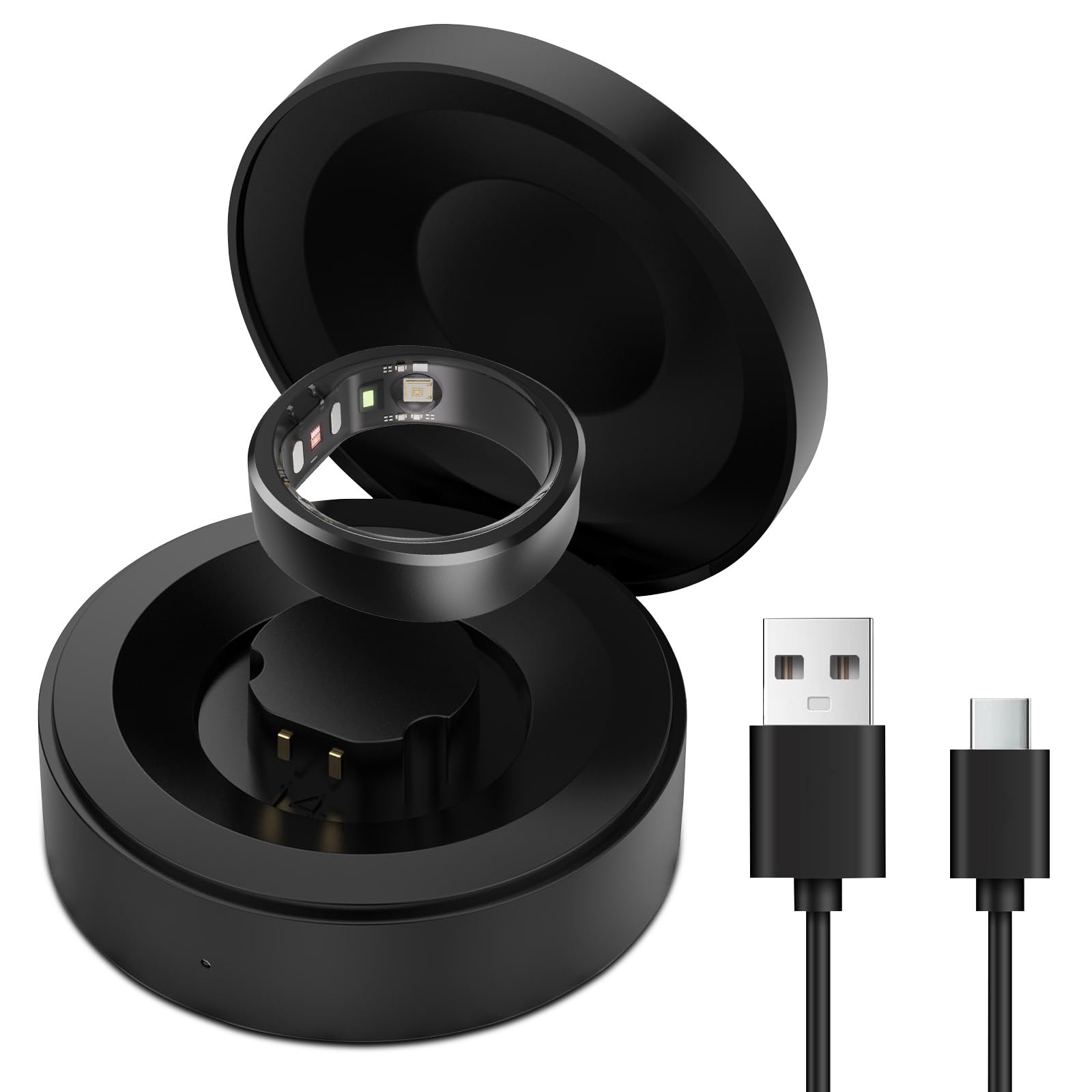 RingConn Gen 1 Smart Ring Charger Case - Portable Magnetic Charging Dock with XL Compartment (Fits Size 14) - Perfect for Travel, Gym & Daily Smart Ring Protection