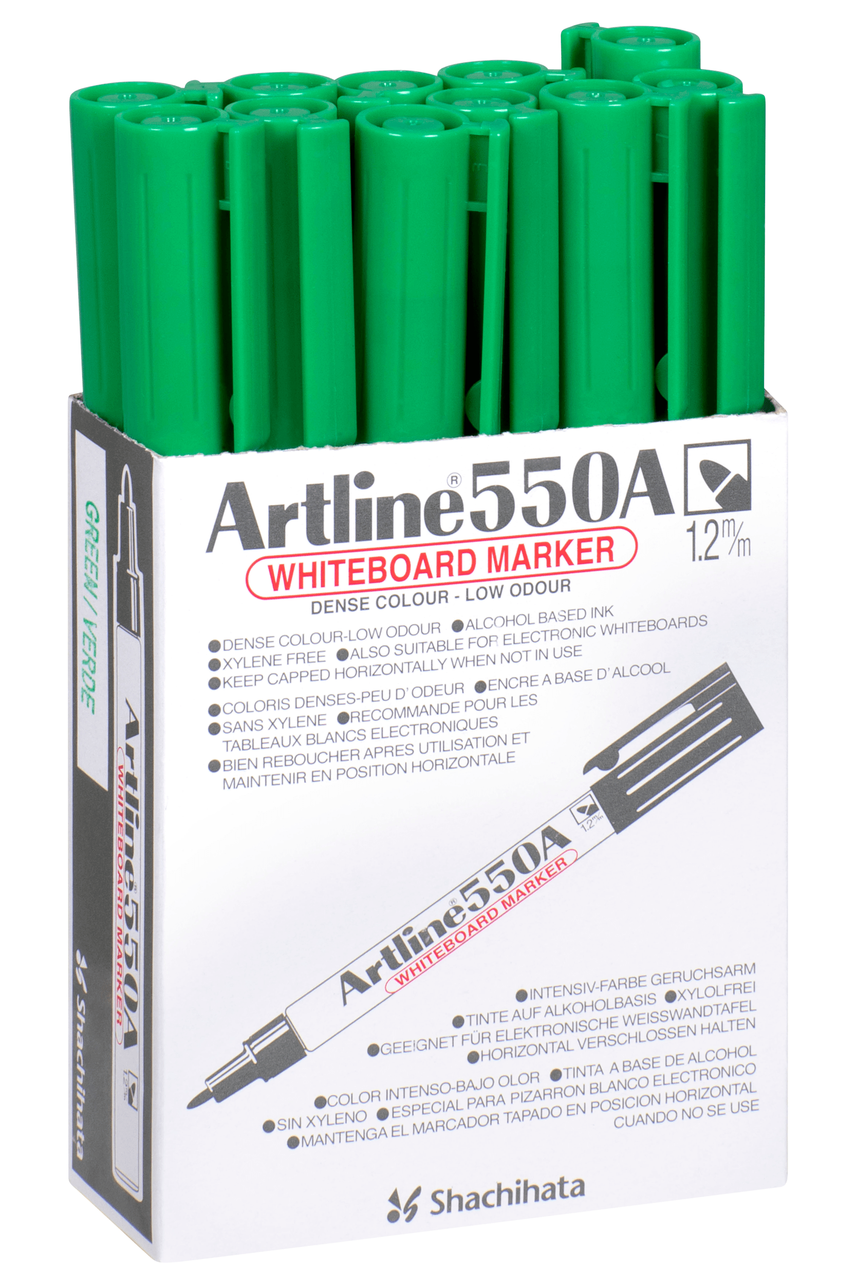 Artline 550A Whiteboard Markers - 12 Pack Green Bullet Tip 1.2mm Fine Point Dry Erase Markers for Office, Classroom & Home Use