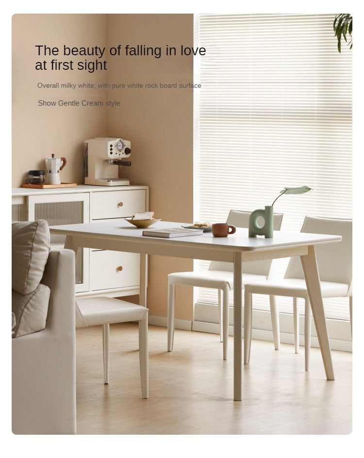 Birch Solid Wood Dining Table - Cream Wind White Finish - Modern Farmhouse Style for Kitchen, Dining Room & Small Spaces