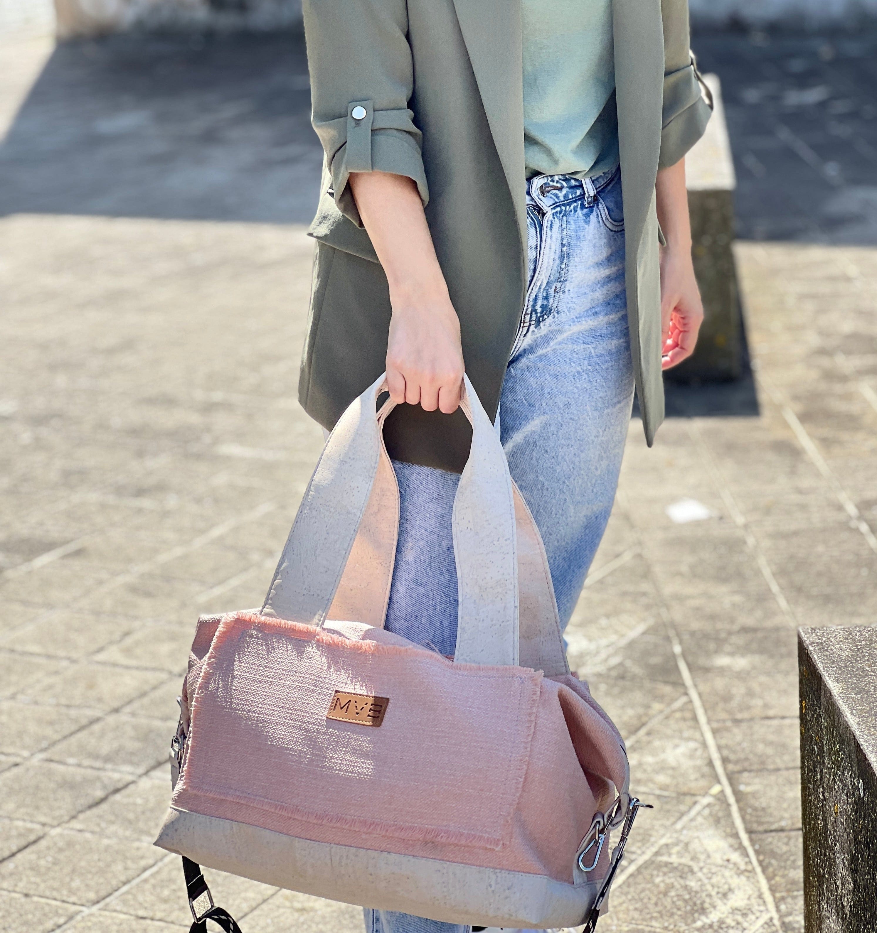 Women's Summer Cork Shoulder Bag - Soft Pink Handbag for Weekend Outings, Beach Trips & Casual Fashion | Lightweight & Stylish