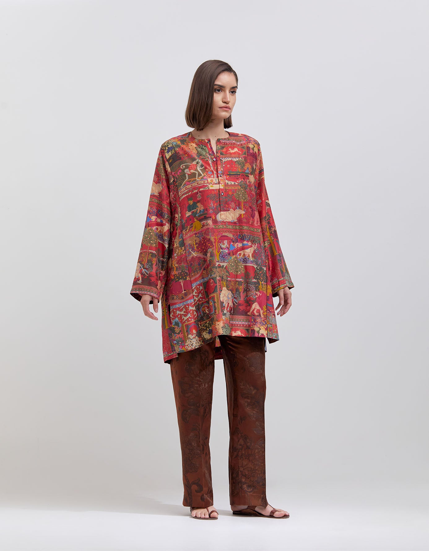 Kalidar Silk Kurta for Women - Elegant Crimson Embroidered Indian Tunic Top for Festivals, Weddings & Special Occasions