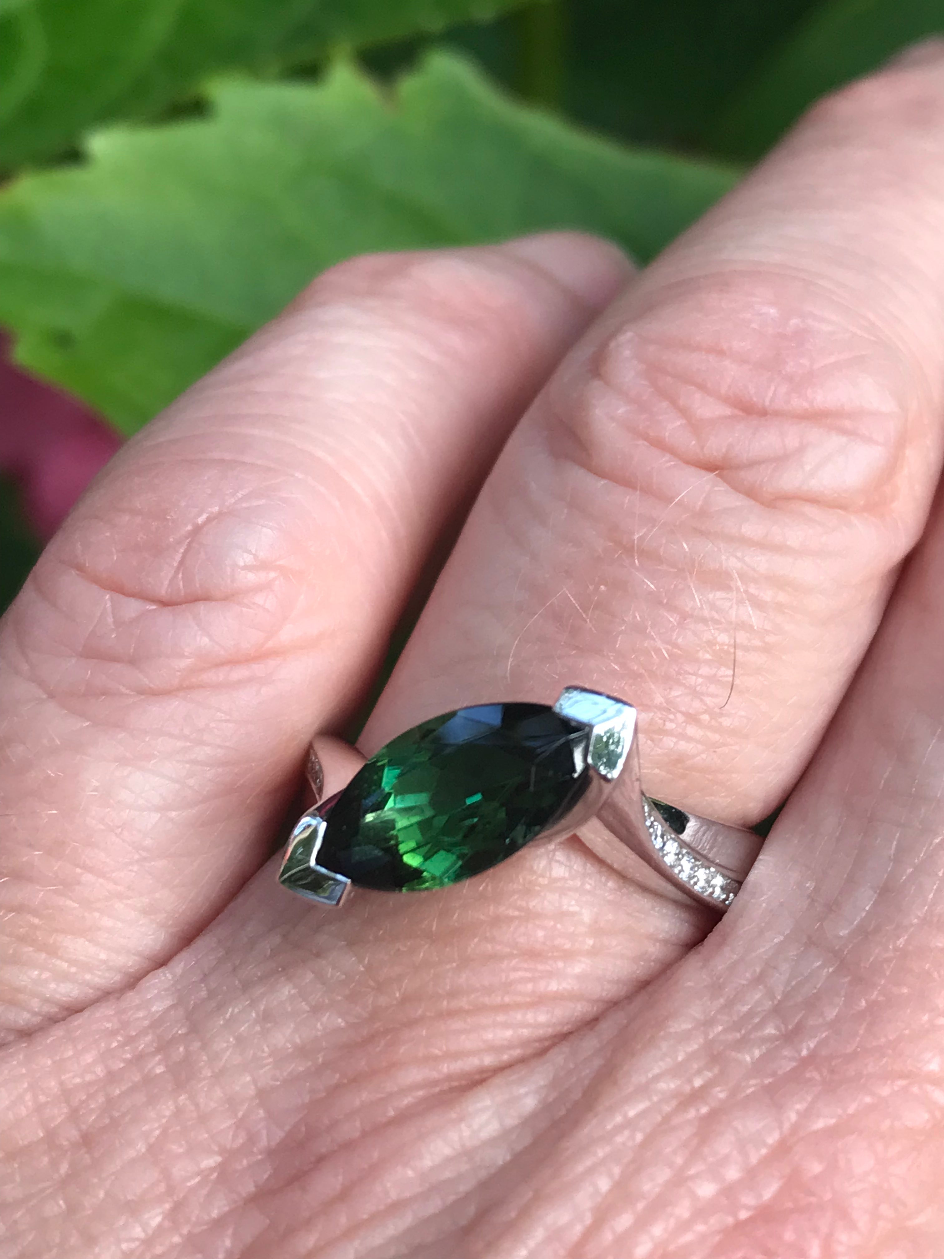 18ct White Gold Green Tourmaline and Diamond Ring - Elegant Jewelry for Engagement, Wedding & Special Occasions