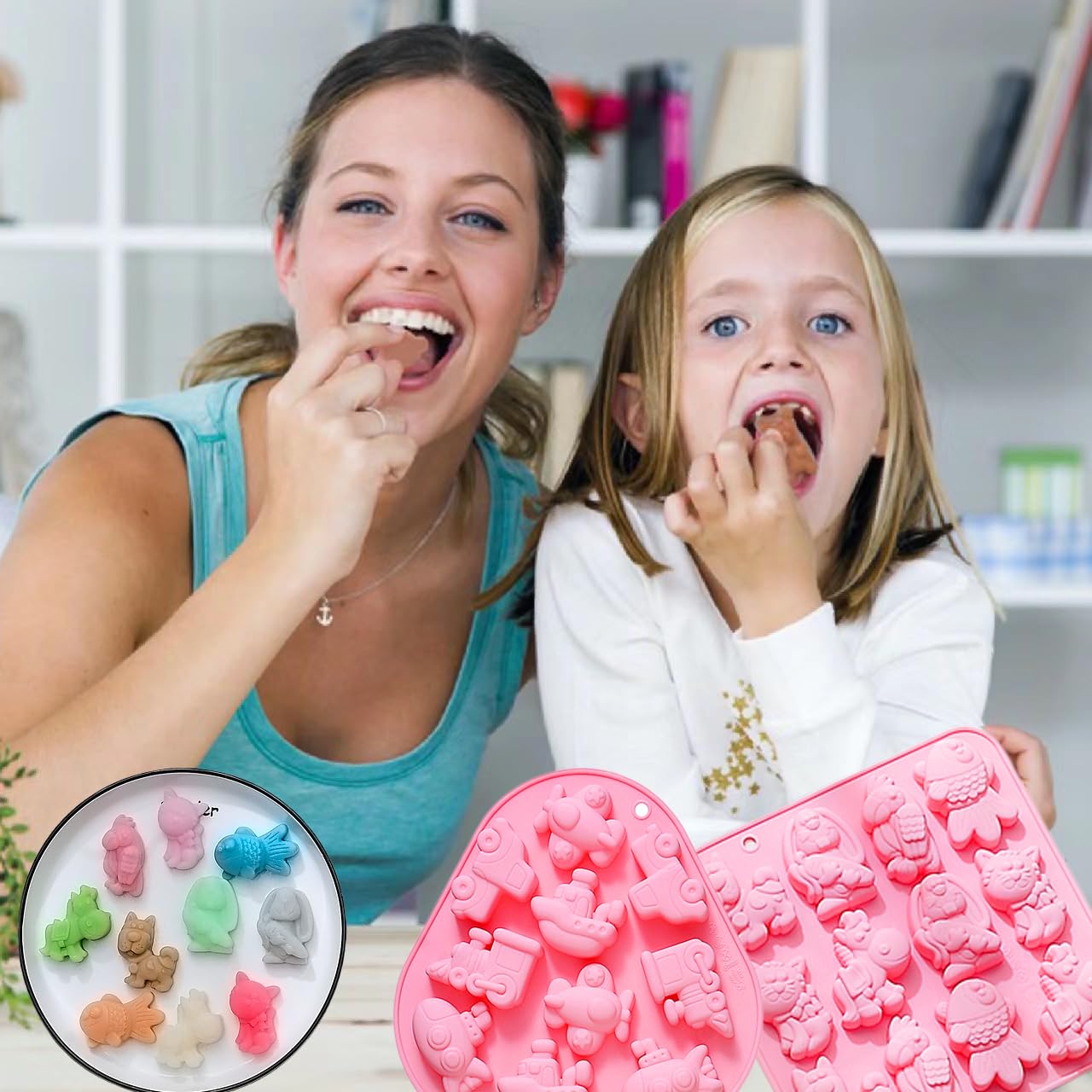 2-Piece 3D Animal Silicone Molds Set for Chocolate, Candy, Gummy, Jello, Soap Making - Dog, Cat, Fish & Transportation Designs (Train, Airplane) - Perfect for Kids Baking, DIY Crafts & Party Treats
