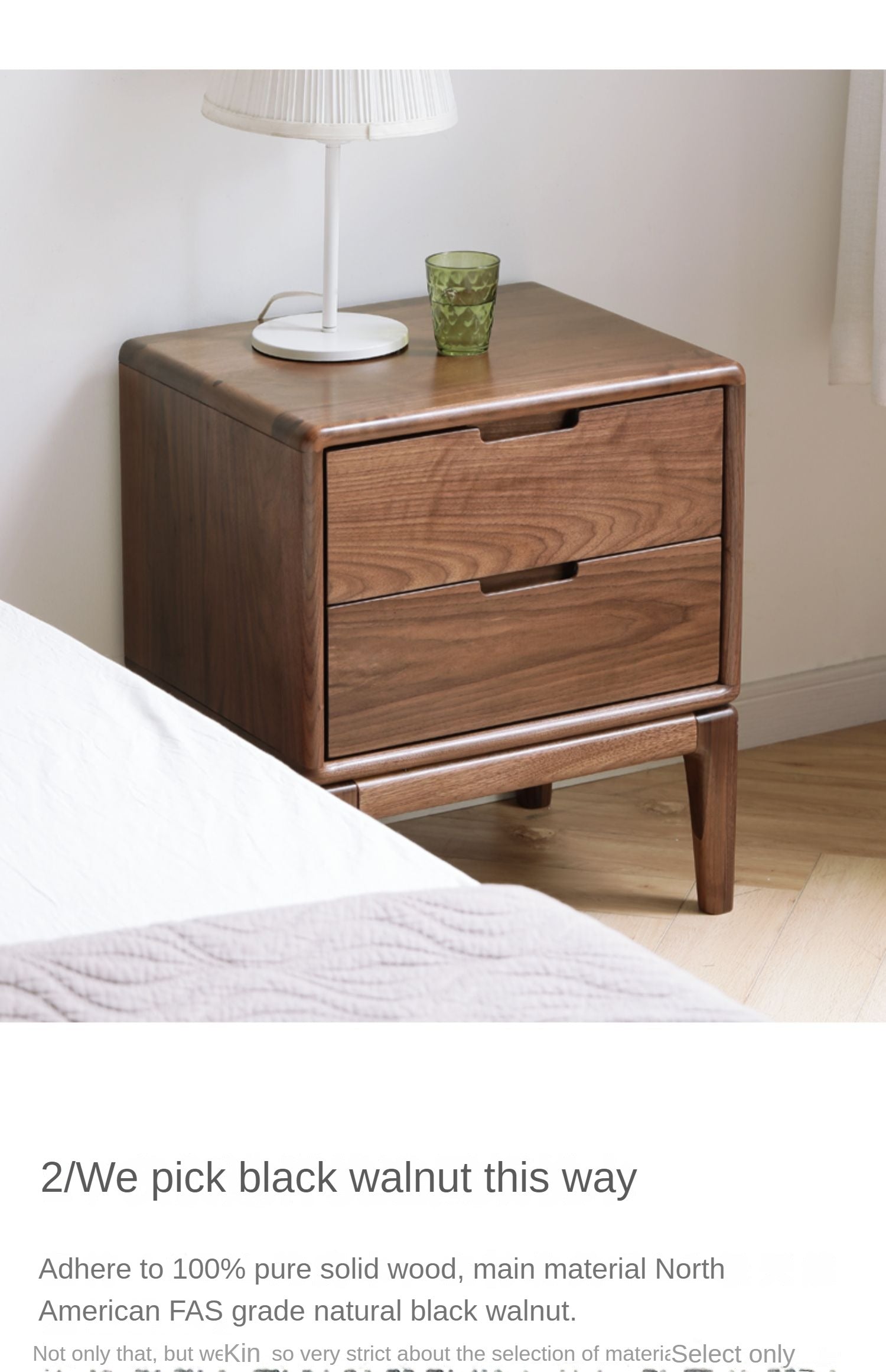 Premium Black Walnut & Ash Solid Wood Nightstand - Modern Nordic Style Bedside Table for Bedroom, Living Room, or Office - Durable & Stylish Furniture with Storage Shelf