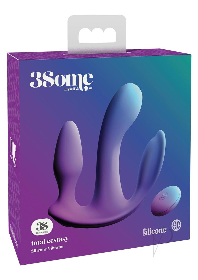 3Some Total Ecstasy Rechargeable Silicone Vibrator with Remote Control - Purple | Discreet Adult Toy for Couples Play & Solo Pleasure
