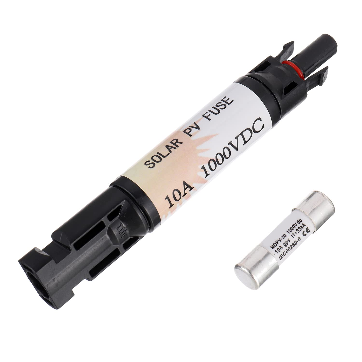 10A Waterproof In-Line Solar Fuse Holder with Fuse - 10 Amp PV Inline Fuse for Solar Panels, Controllers & Battery Systems - Black - Ideal for Off-Grid Solar Power & RV Applications