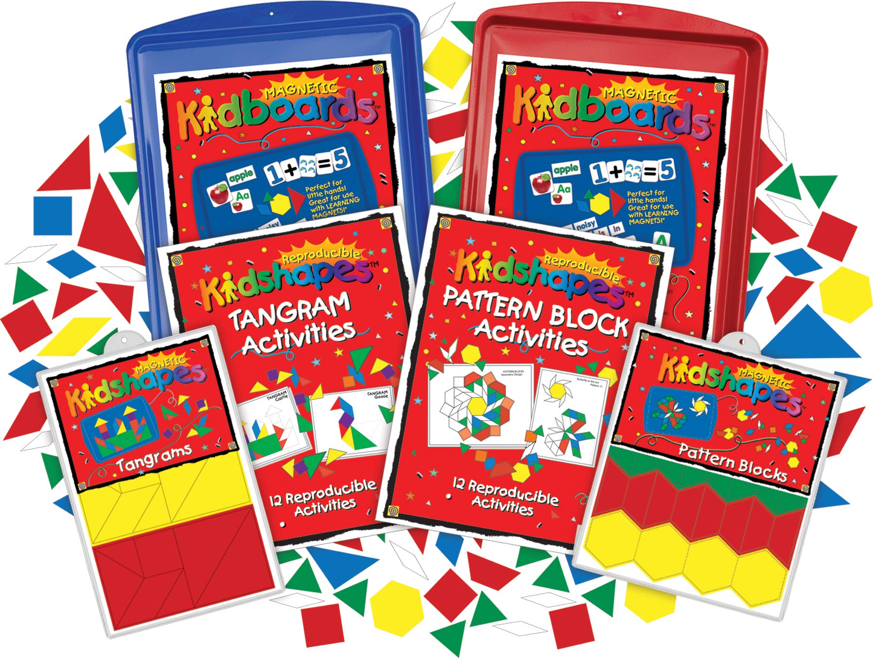 Barker Creek Learning Magnets Kit - Tangram & Pattern Block Set with Magnetic-Receptive Kidboards & 26 Reusable Patterns (2340) | STEM Educational Toys for Kids Classroom & Homeschool Activities