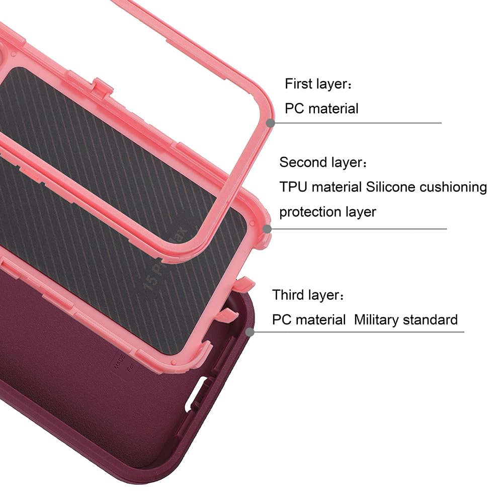 SmartElf Heavy Duty 3-in-1 Shockproof Case for iPhone 15 Pro - Military Grade Drop Protection, Rugged Full Body Cover - Purple Pink | Perfect for Outdoor Adventures, Construction Work & Extreme Sports