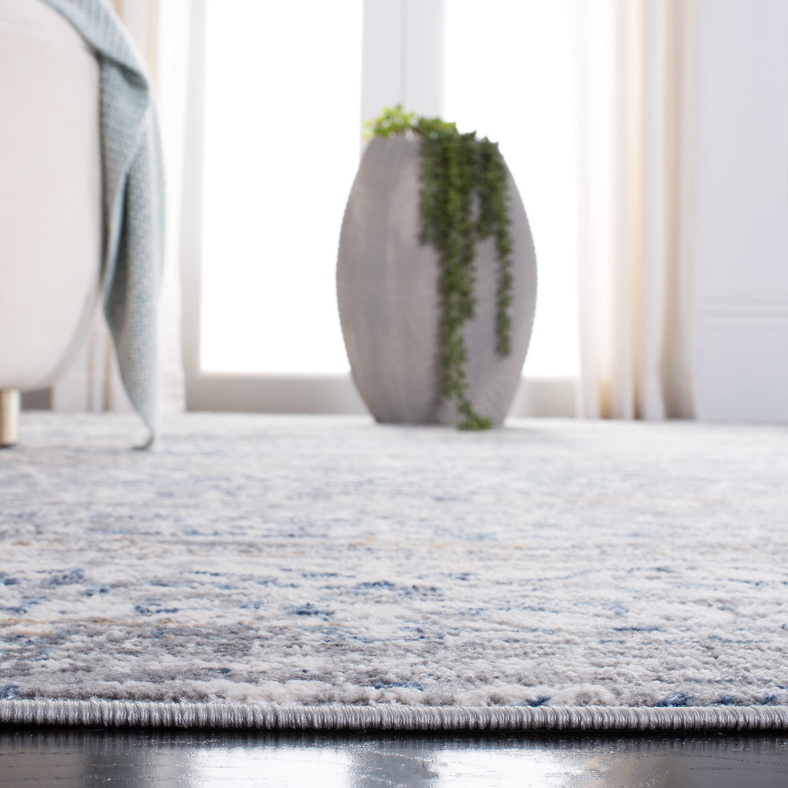 SAFAVIEH Amelia Collection 8' x 10' Area Rug - Grey & Blue Bohemian Chic Distressed Design, Non-Shedding & Easy to Clean, Perfect for Living Room, Bedroom, Dining Room & High Traffic Areas (ALA484F) - Soft & Durable for Home Decor, Office Spaces & Cozy Gatherings