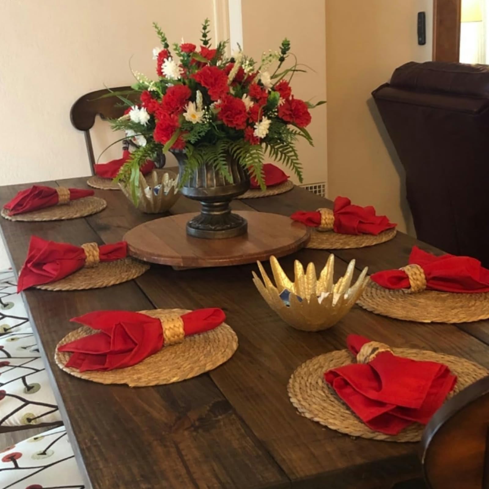 Boho Rattan Placemats Set of 4 - 12 Inch Round Woven Table Mats for Dinner Plates, Natural Hand-Woven Chargers, Farmhouse & Wicker Dining Table Decor - Perfect for Boho, Rustic & Farmhouse Style Home Decor, Dinner Parties & Everyday Use