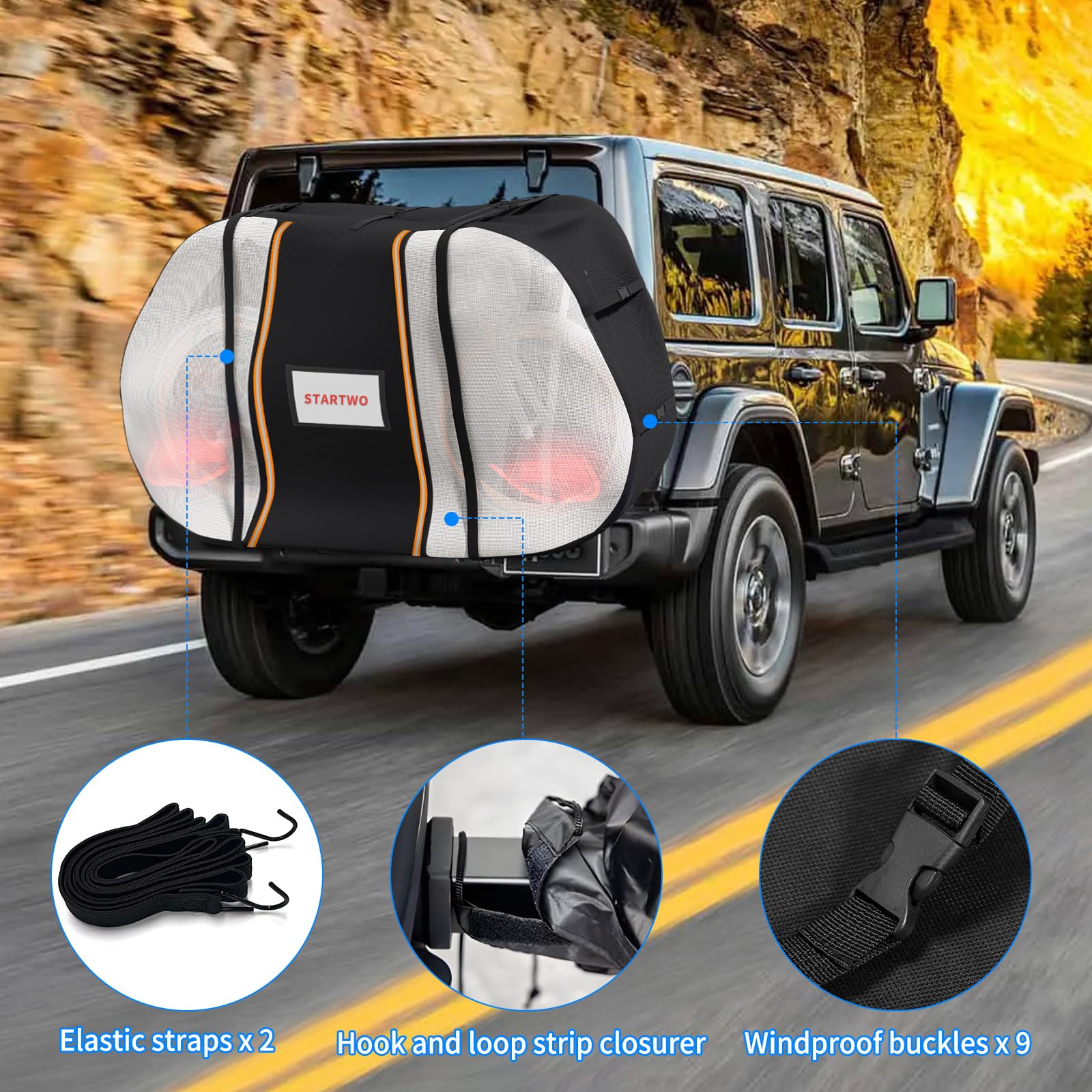 STARTWO Waterproof Bike Cover for Car Rack Transport - Outdoor Bicycle Storage with 2 Elastic Straps & License Plate Window - Fits 1-2 Bikes - Visible Tail Lights for Safe Night Driving - Perfect for Road Trips & Outdoor Adventures