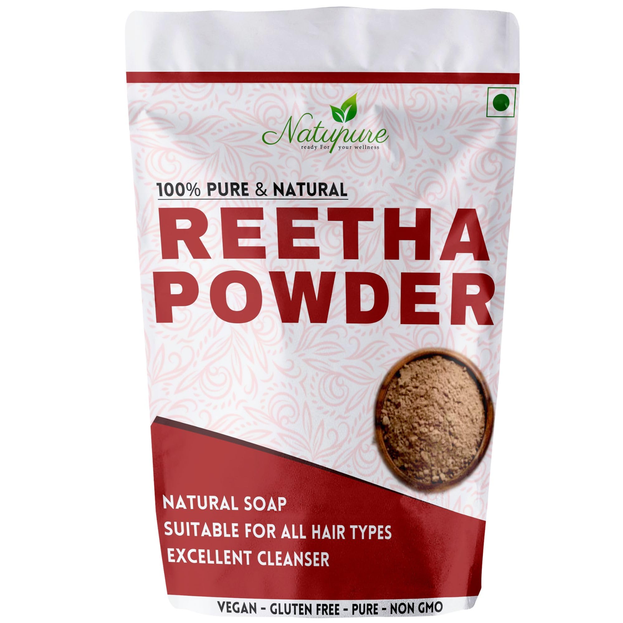 Natupure Reetha Powder for Hair Growth & Scalp Care | 100% Natural Shampoo Alternative, Chemical-Free, Vegan (500g) - Perfect for DIY Hair Masks & Ayurvedic Treatments