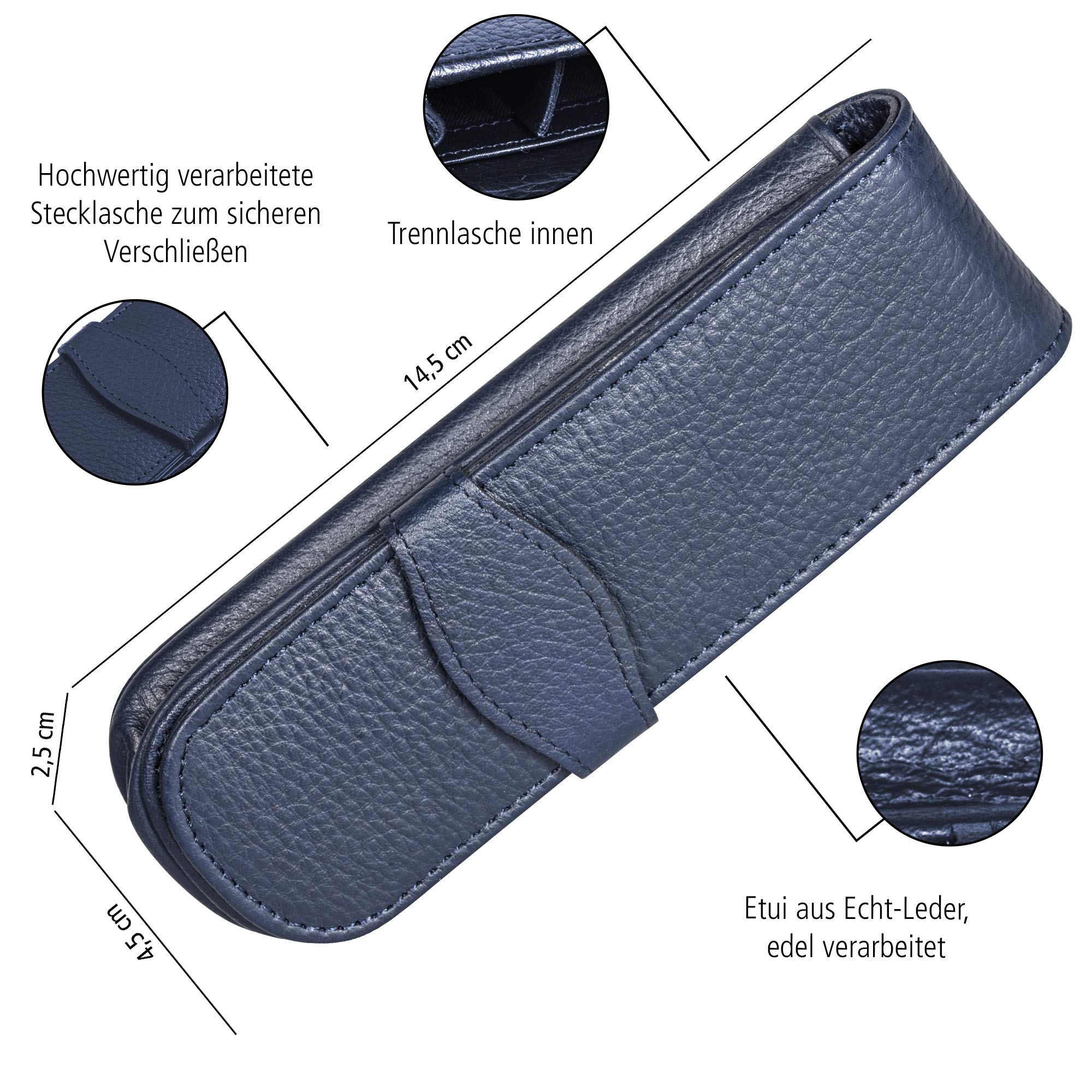 Premium Leather Pen Case for 2 Standard Pens - Classic Blue (41048) by Paradise Pen Co. | Perfect for Office, Business Gifts & Travel Accessories