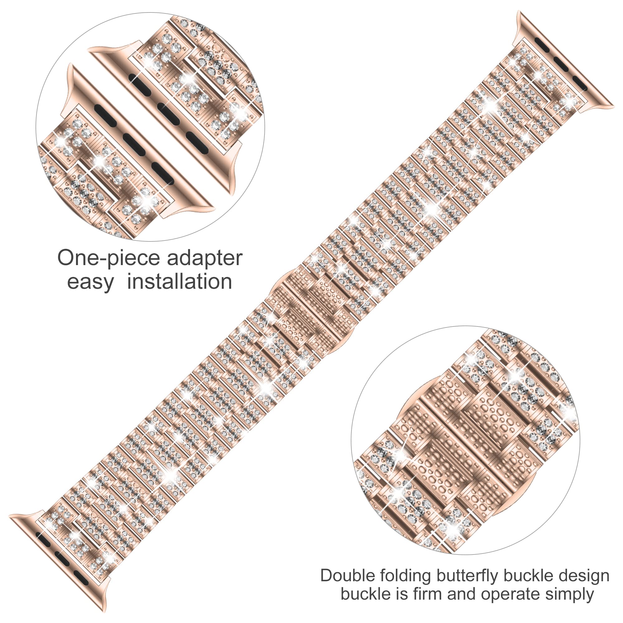 Luxury Diamond Metal Apple Watch Band for Women - Compatible with Series 10/9/8/7/6/SE/5 & All Models (38mm-49mm) | Elegant Bling Strap for Daily Wear, Work & Special Occasions