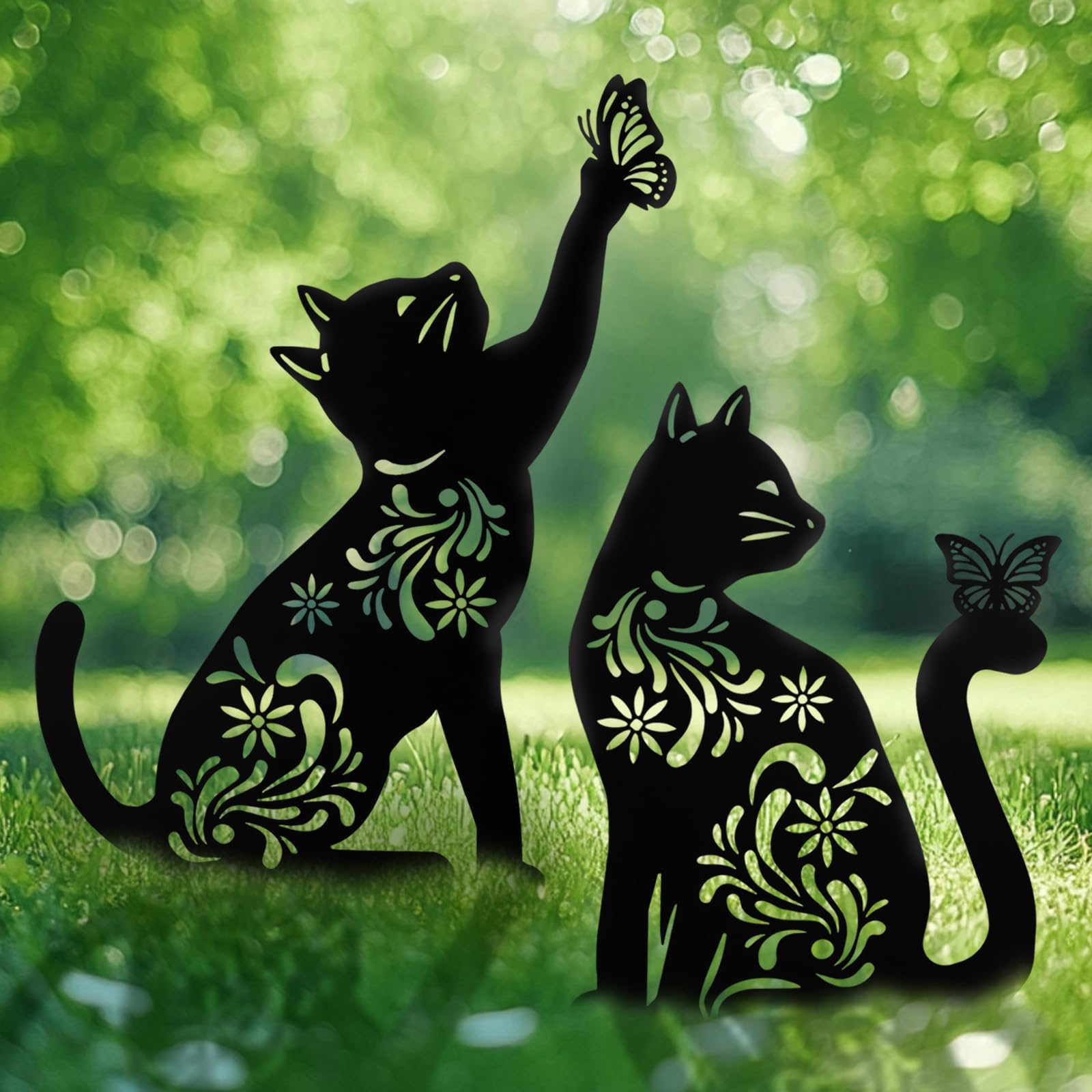 2 Pack Black Cat Silhouette Metal Garden Stakes - Outdoor Cat Decor for Patio, Lawn & Yard - Weather-Resistant Garden Art for Cat Lovers - Perfect for Halloween, Garden Parties & Themed Landscaping
