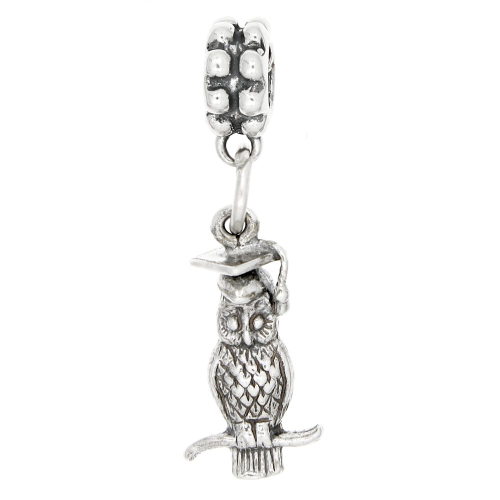 Sterling Silver Graduation Owl Charm Pendant - Elegant Dangle Bead for Jewelry Making, Gift Giving & Special Occasions | Perfect for Graduation Gifts, Bracelets & Necklaces