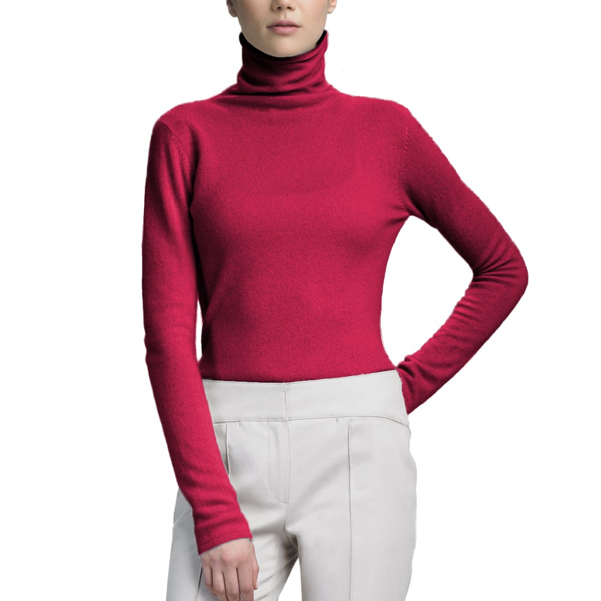 Parisbonbon Women's 100% Cashmere Turtleneck Sweater - Soft Winter Pullover, Watermelon Red, Size M | Cozy Office Wear & Casual Outfit for Fall and Winter